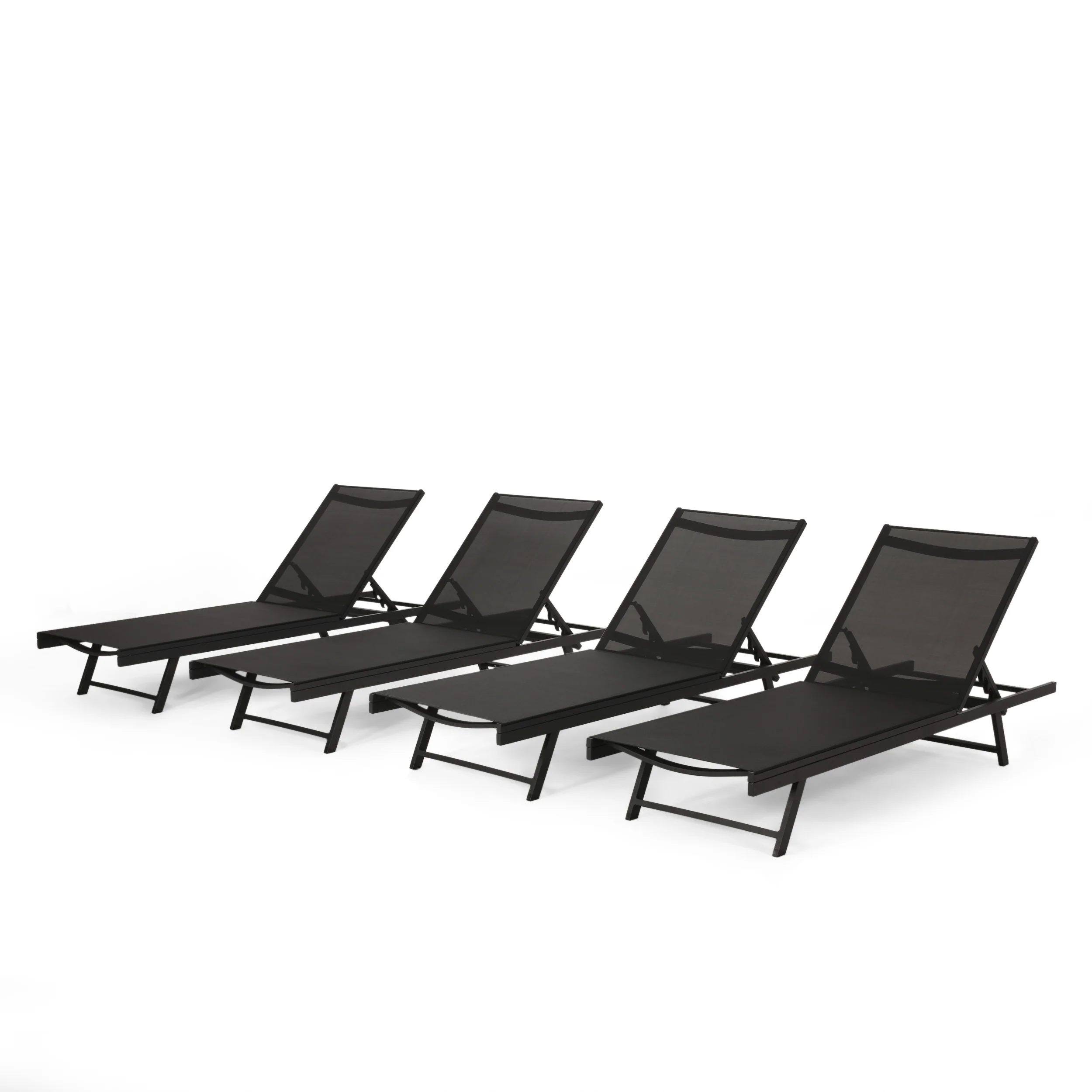 Simon Outdoor Aluminum Chaise Lounge with Mesh Seating (Set of 4) - furnishings