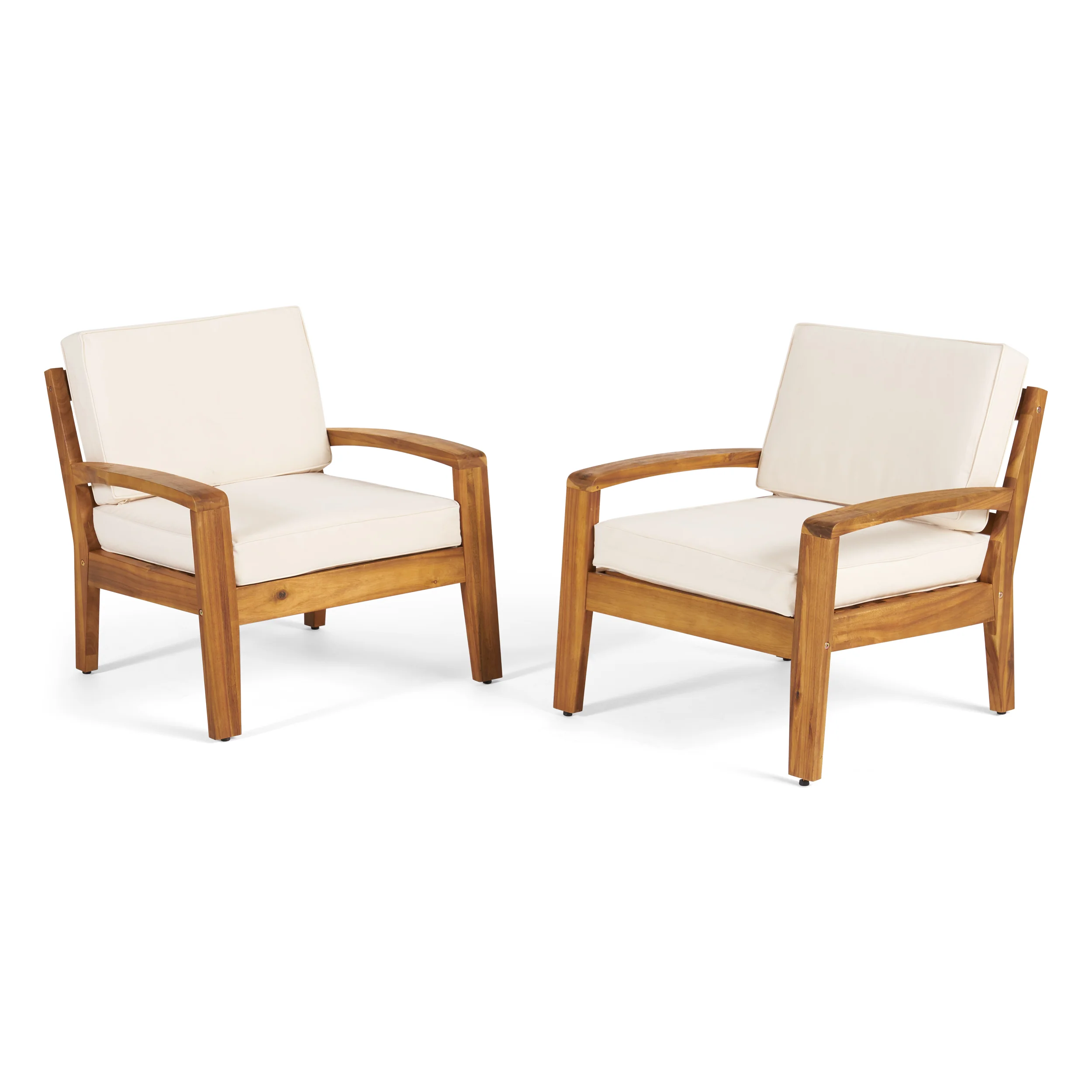 Parma Outdoor Wood Patio Furniture Club Chairs w/ Water Resistant Cushions (Set of 2) - furnishings