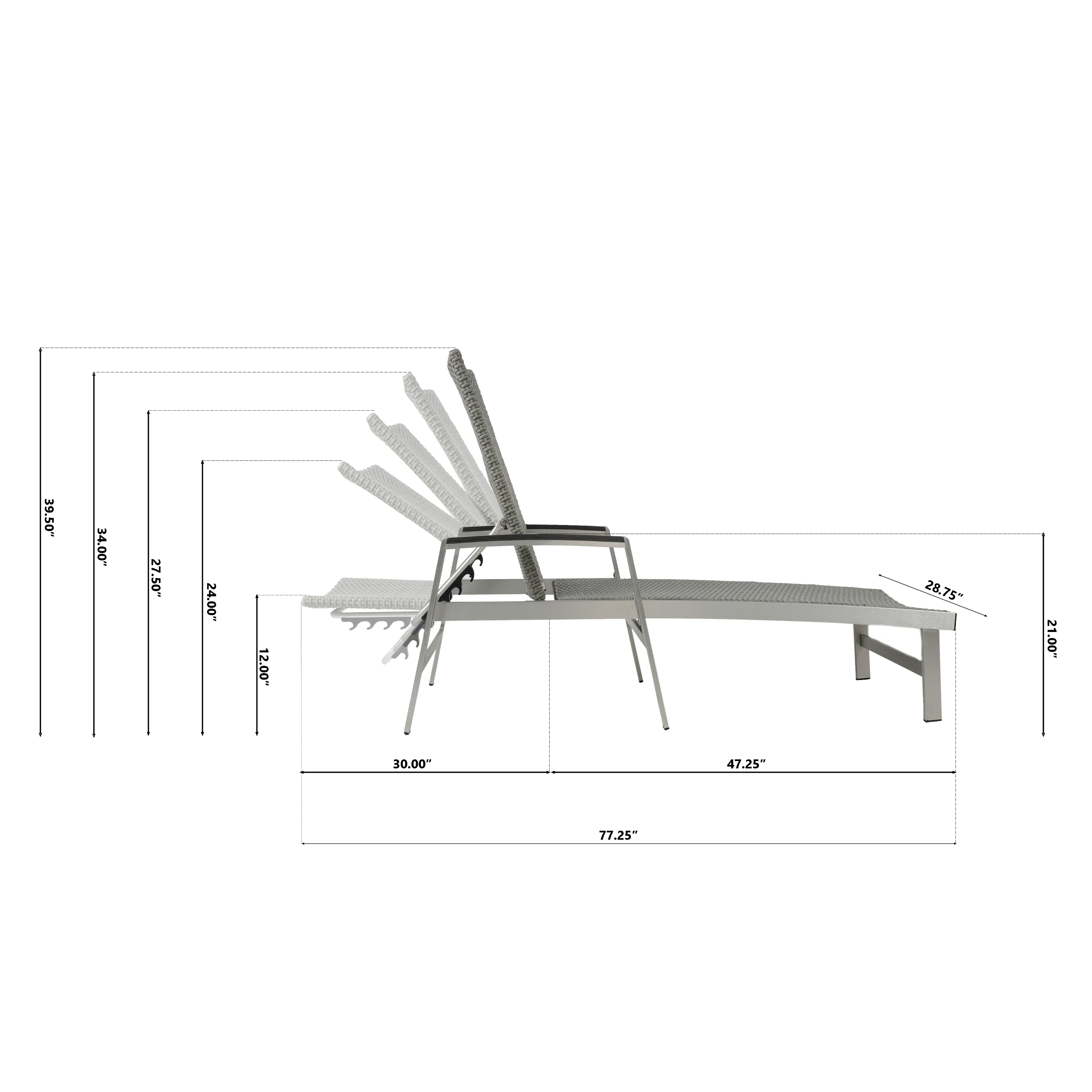 Joy Outdoor Wicker and Aluminum Chaise Lounge, Gray Finish - furnishings