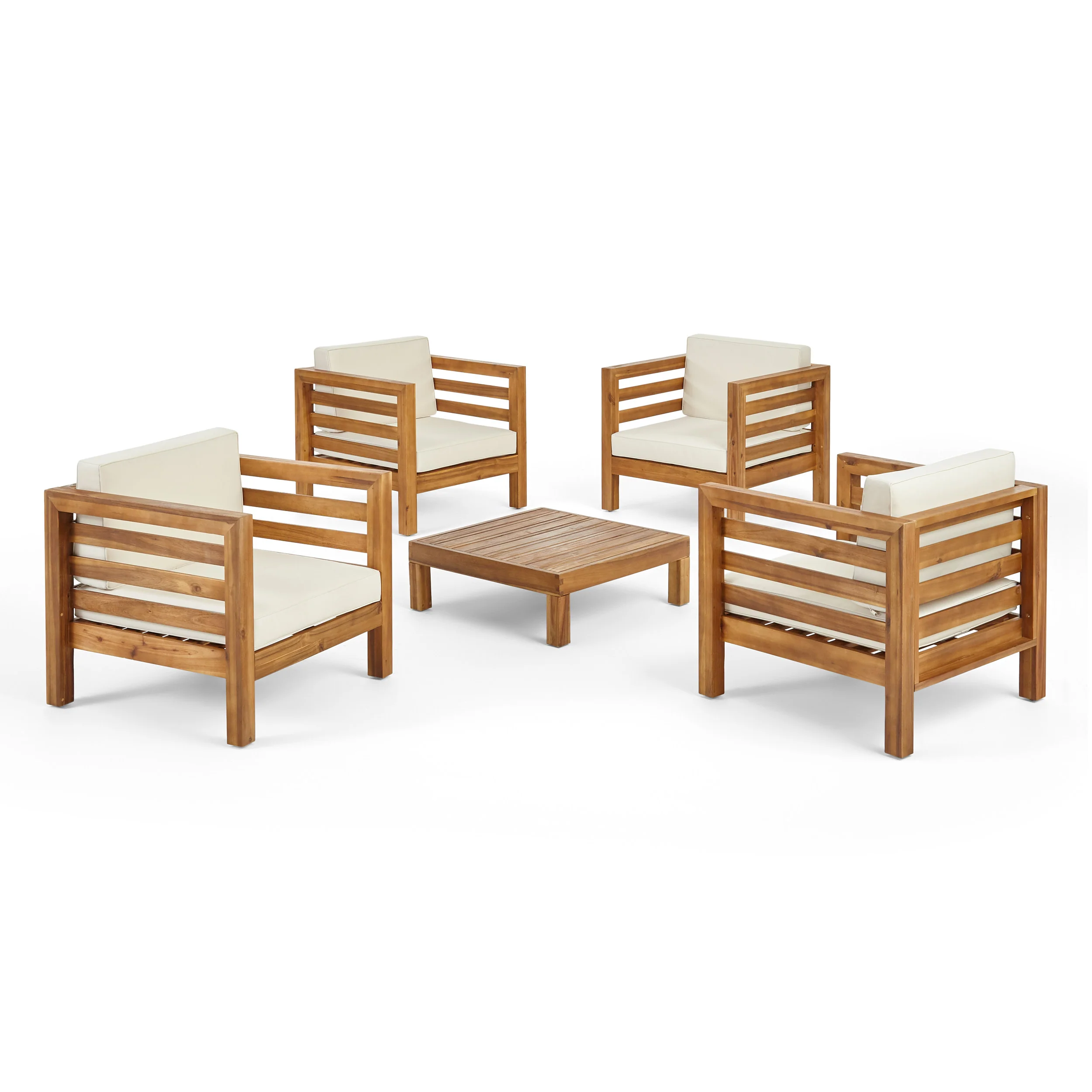 Emma Outdoor 4 Seater Acacia Wood Club Chair and Coffee Table Set - furnishings