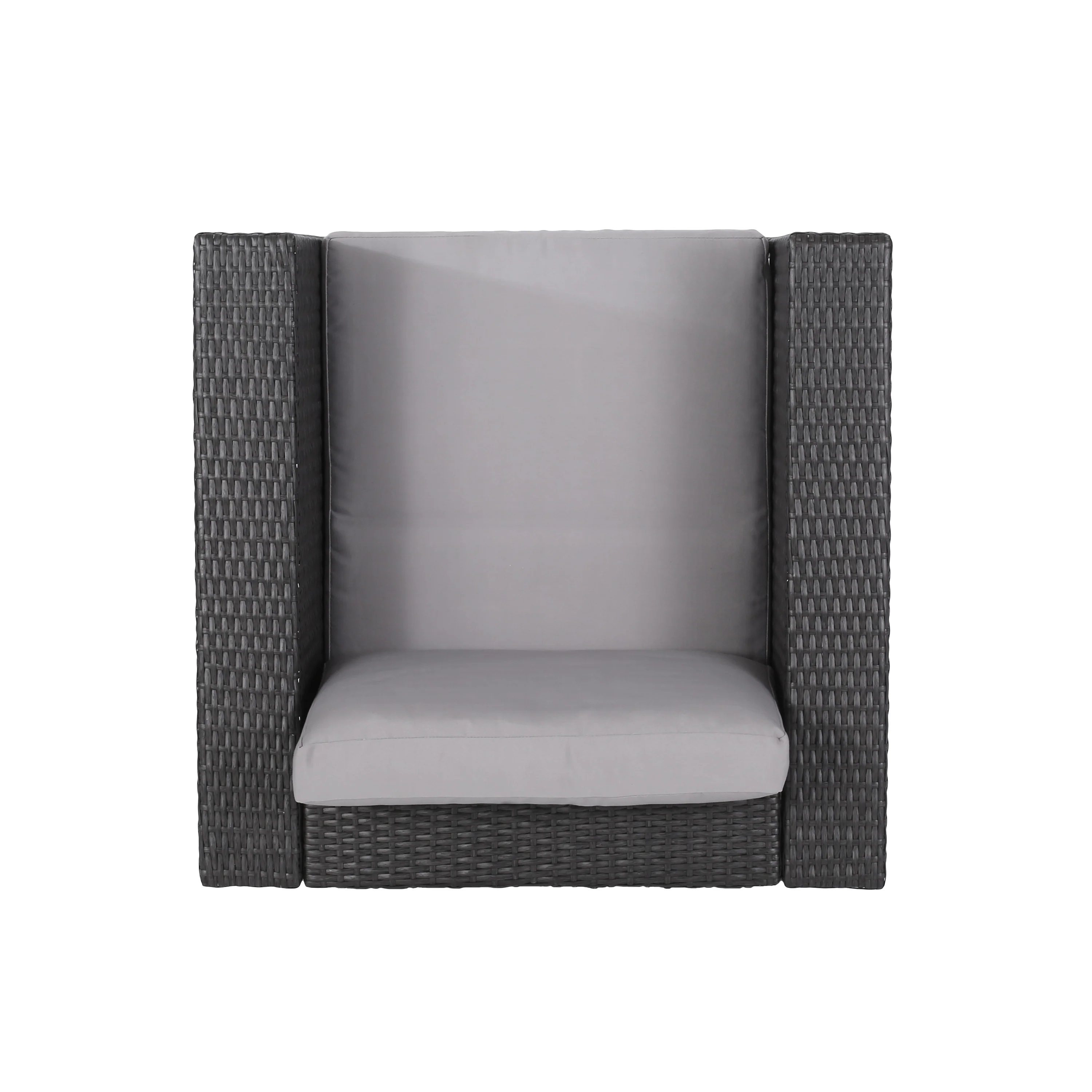 Verin Outdoor Grey Wicker Club Chair with Silver Water Resistant Fabric Cushions (Set of 2) - furnishings