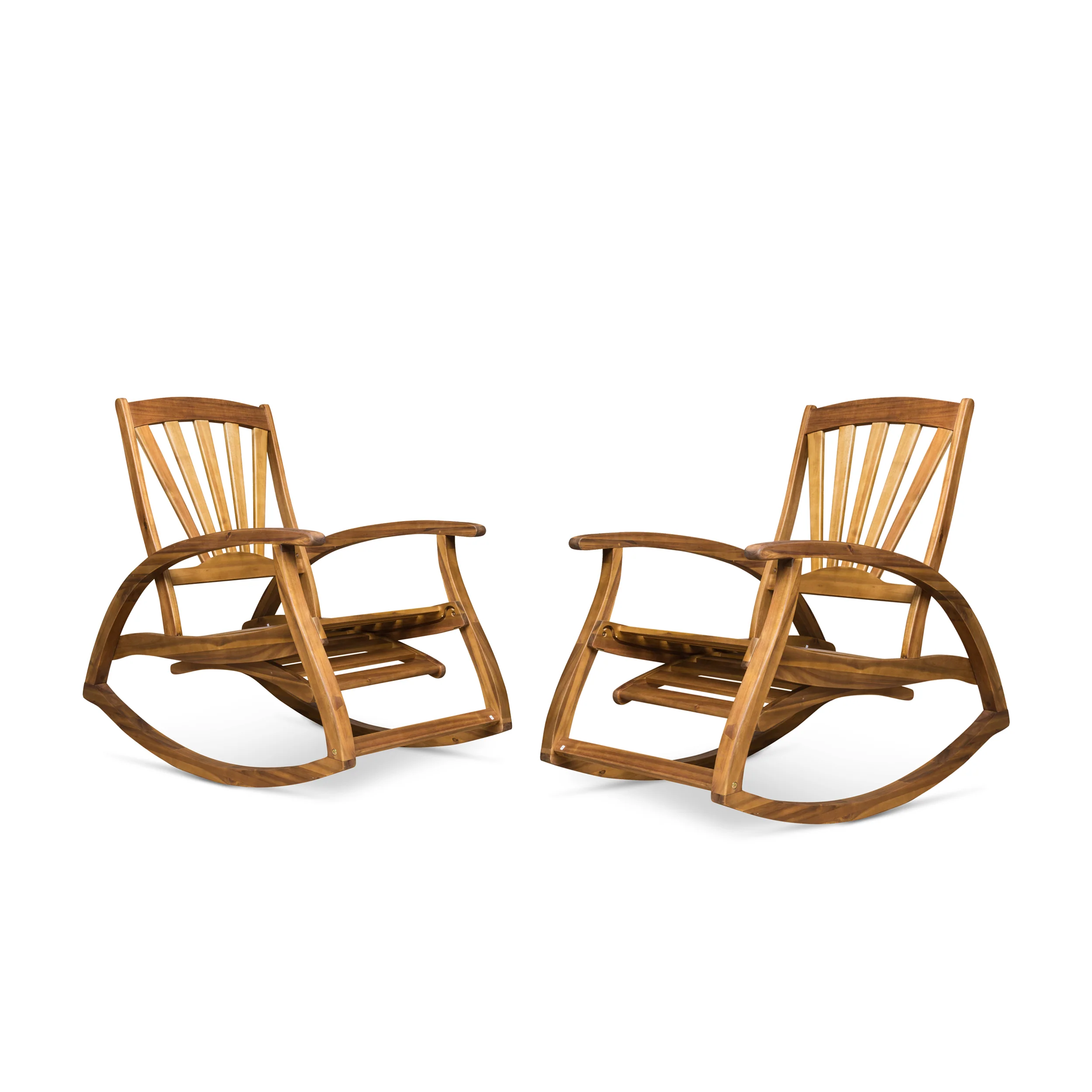 Lee Outdoor Rustic Acacia Wood Recliner Rocking Chairs (Set of 2) - furnishings