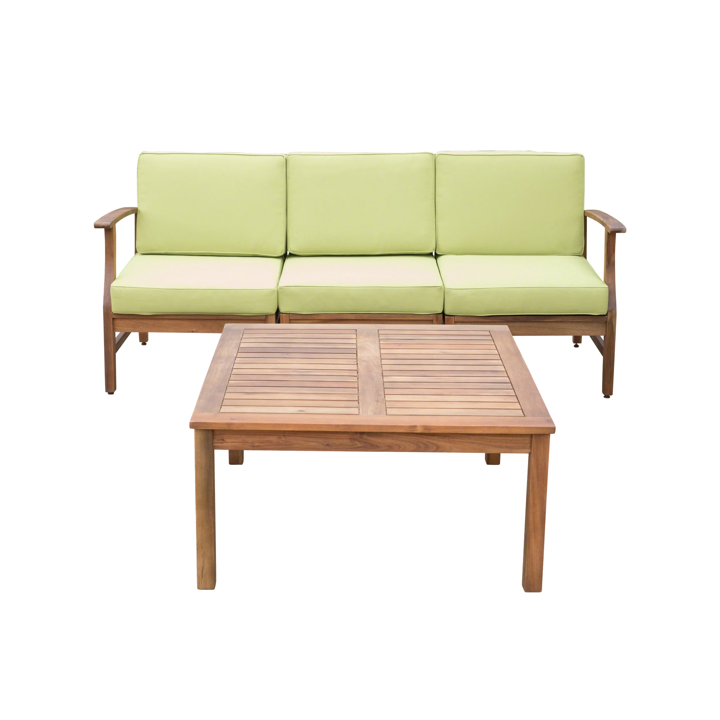 Scarlett Outdoor 3 Seat Teak Finished Acacia Wood Sofa and Table Set - furnishings