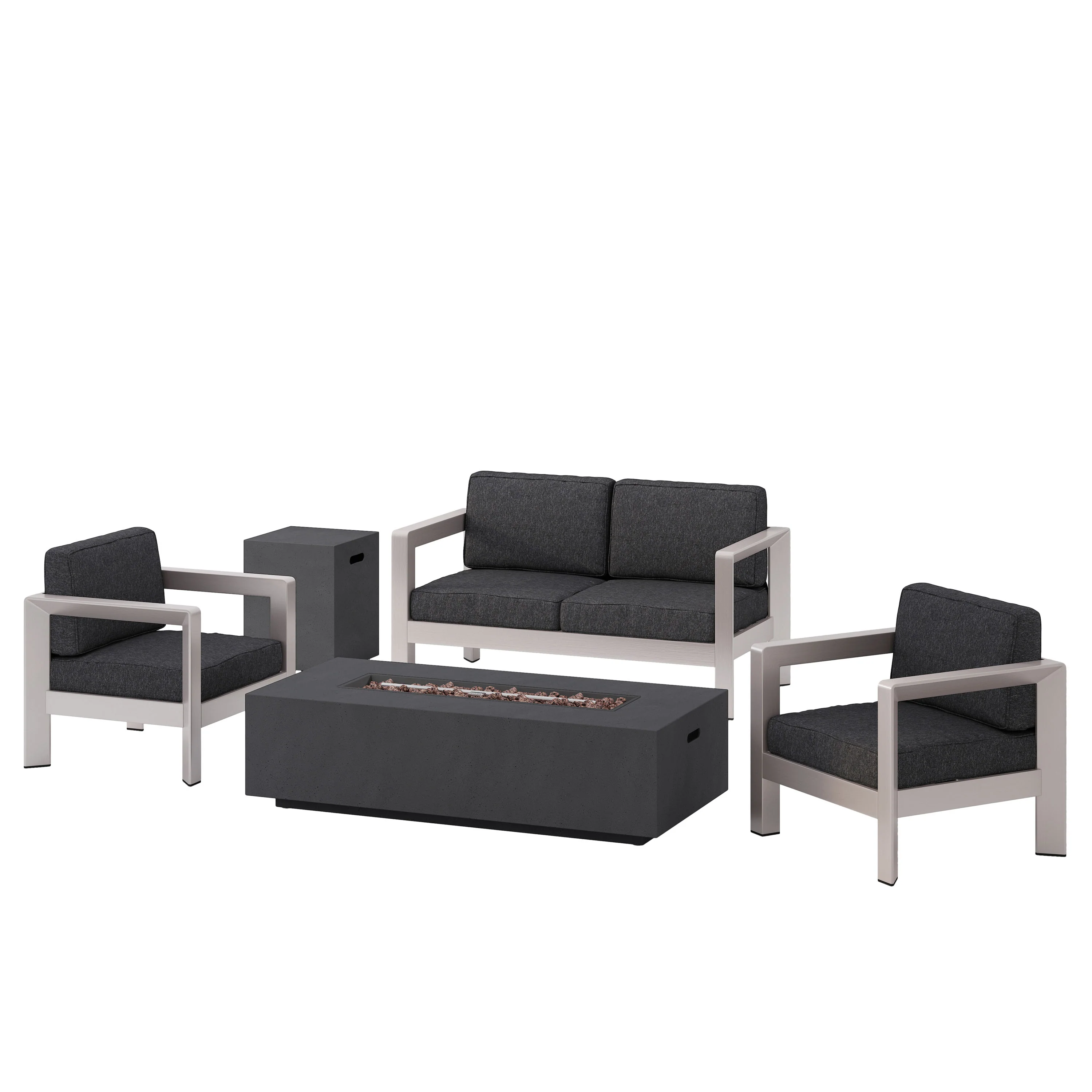Booth Outdoor 4-Seater Aluminum Chat Set with Fire Pit and Tank Holder - furnishings