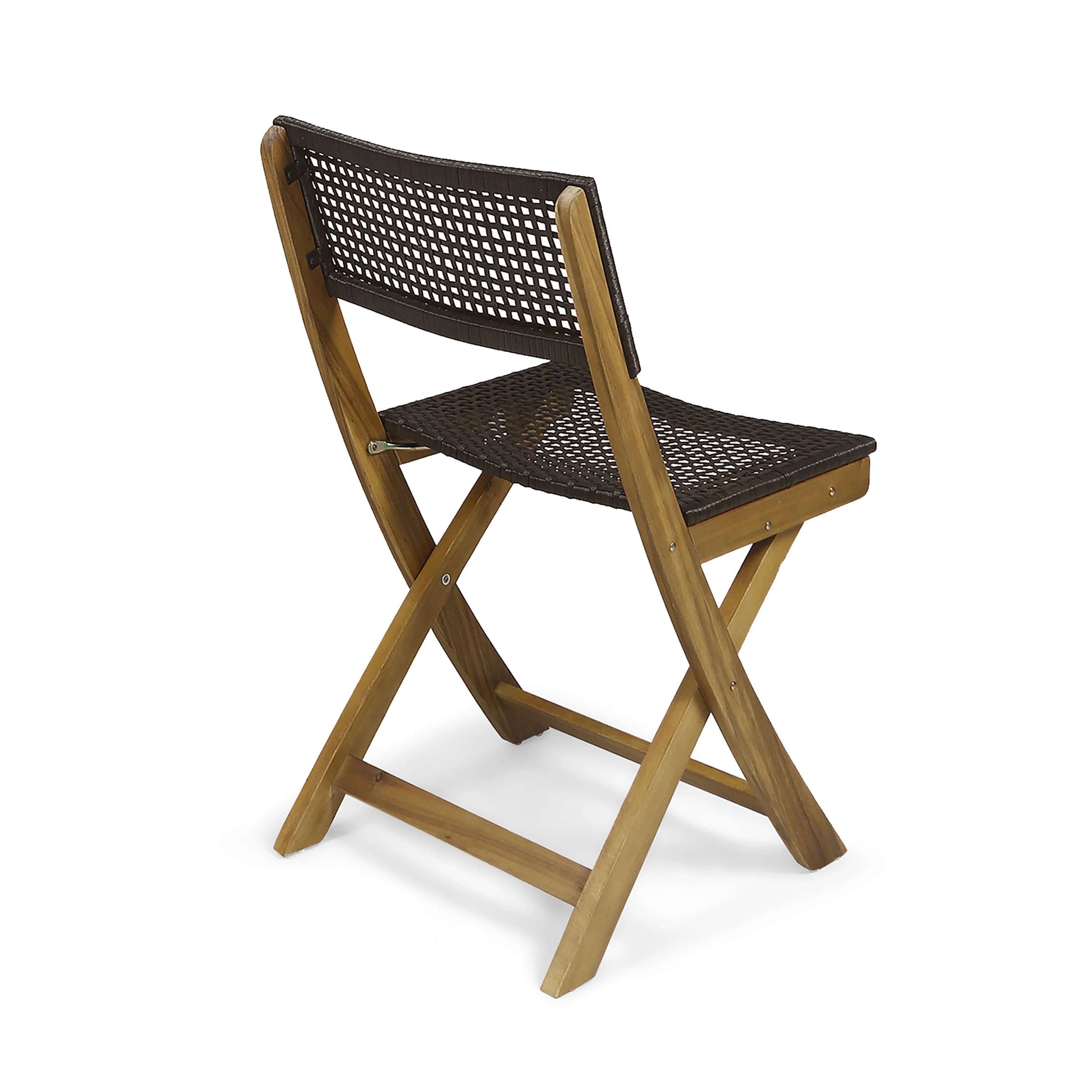 Truda Outdoor Acacia Wood Foldable Bistro Chairs with Wicker Seating (Set of 4) - furnishings