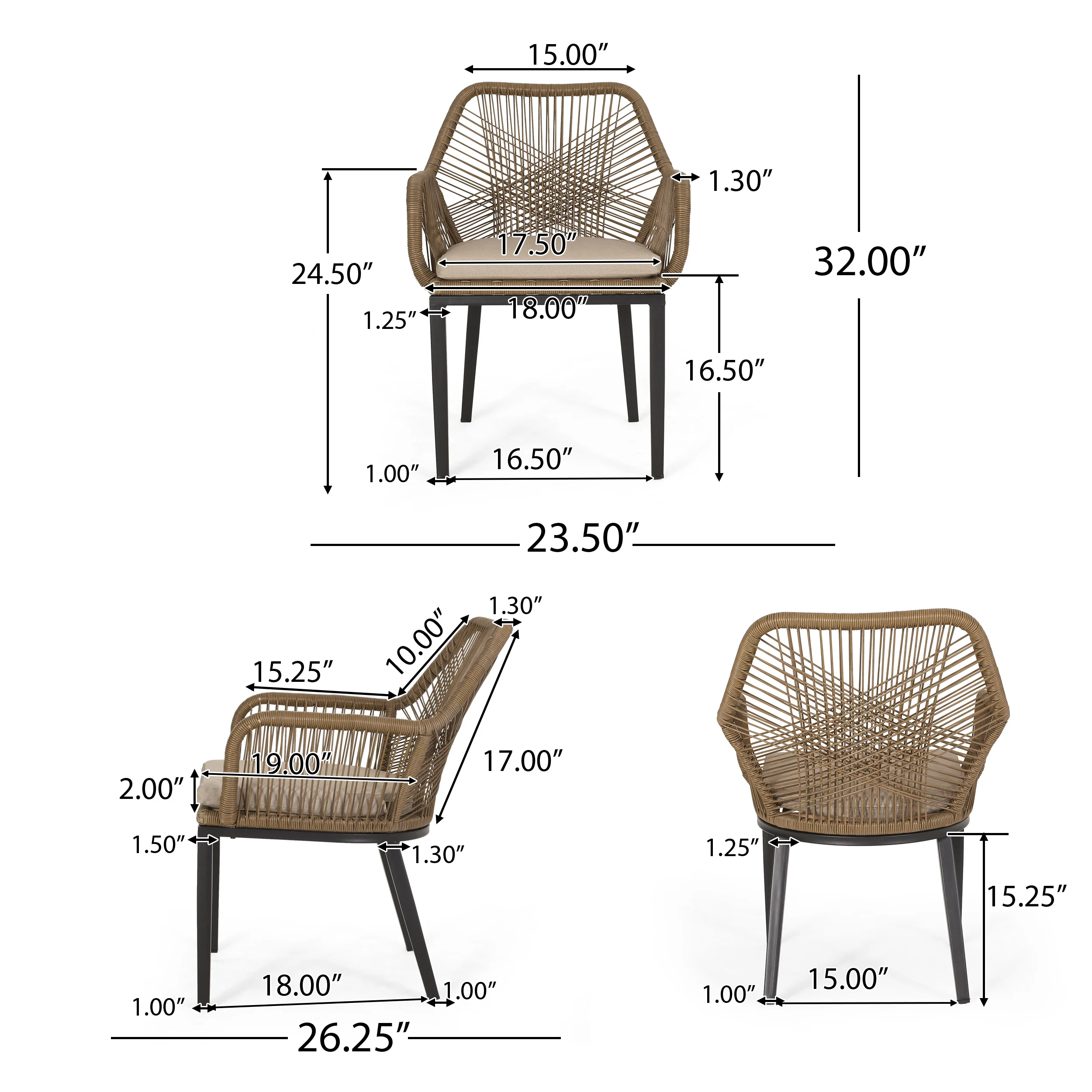Fromberg Outdoor Wicker Dining Chair with Cushion, Set of 2, Light Brown and Beige - furnishings