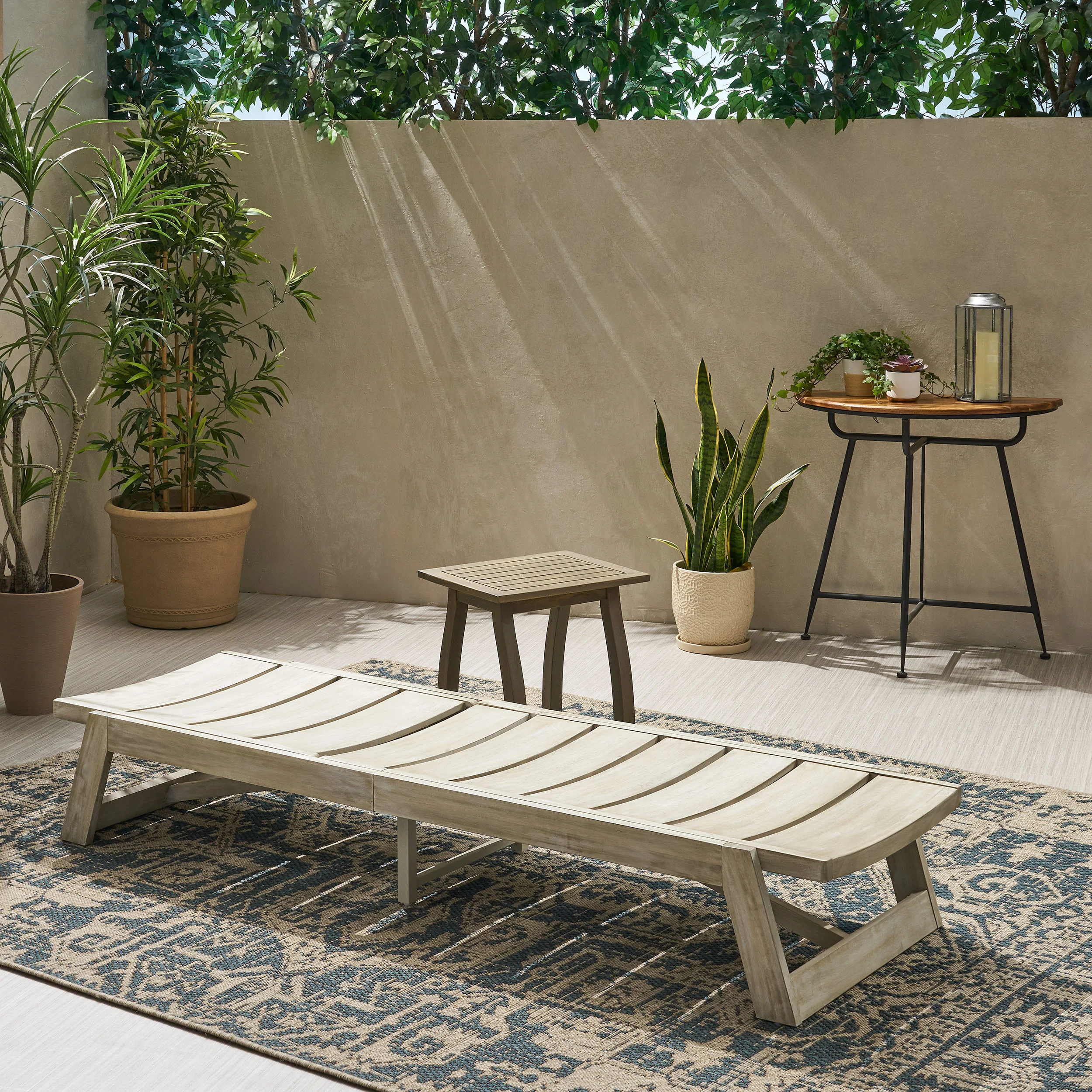 Emileigh Outdoor Acacia Wood Chaise 2 Piece Lounge - furnishings