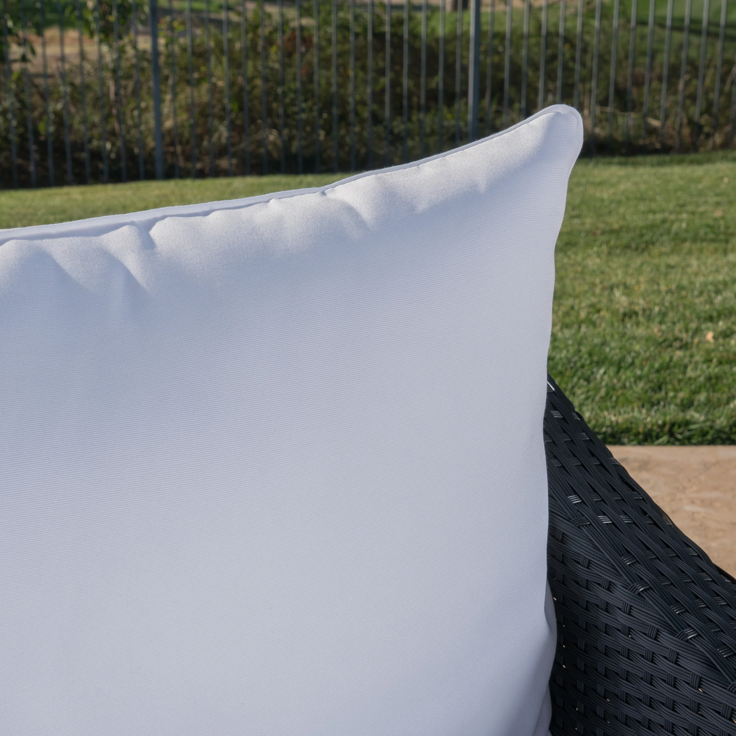 Dione Outdoor Black Wicker Club Chairs with White Water Resistant Cushions - furnishings