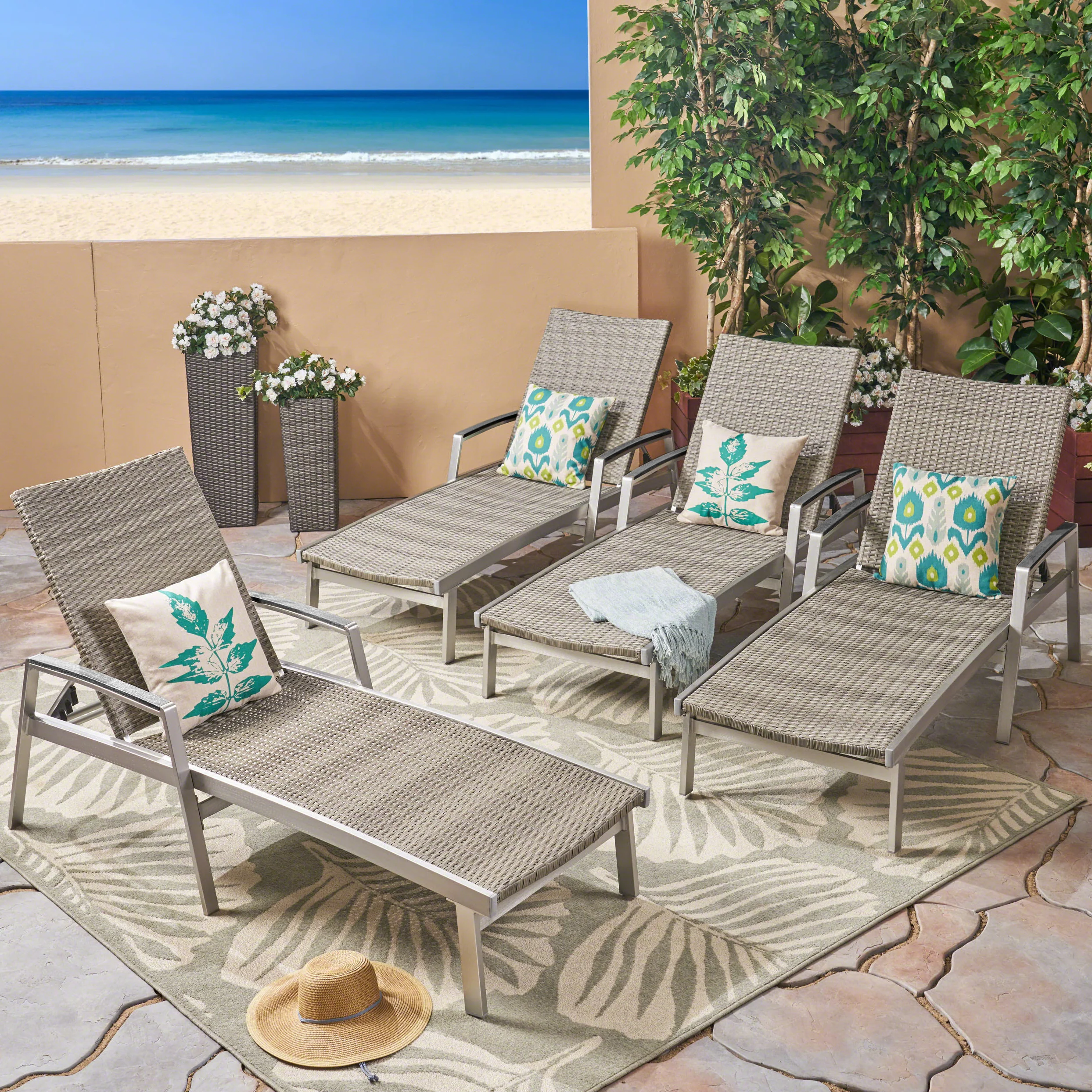 Stanley Outdoor Wicker and Aluminum Chaise Lounges (Set of 4), Gray Finish - furnishings