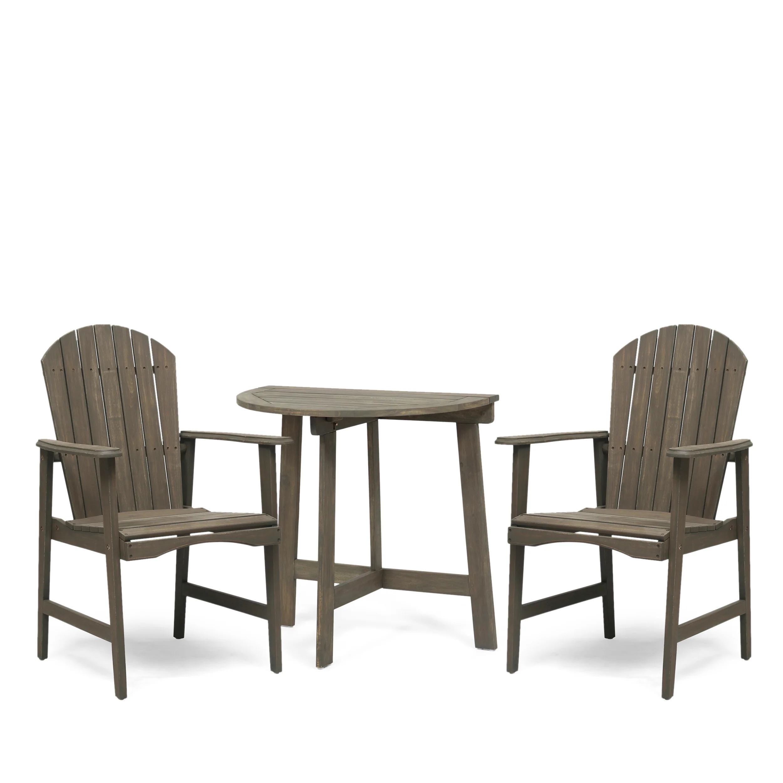 George Outdoor 2 Seater Half-Round Acacia Wood Bistro Table Set with Adirondack Chairs - furnishings