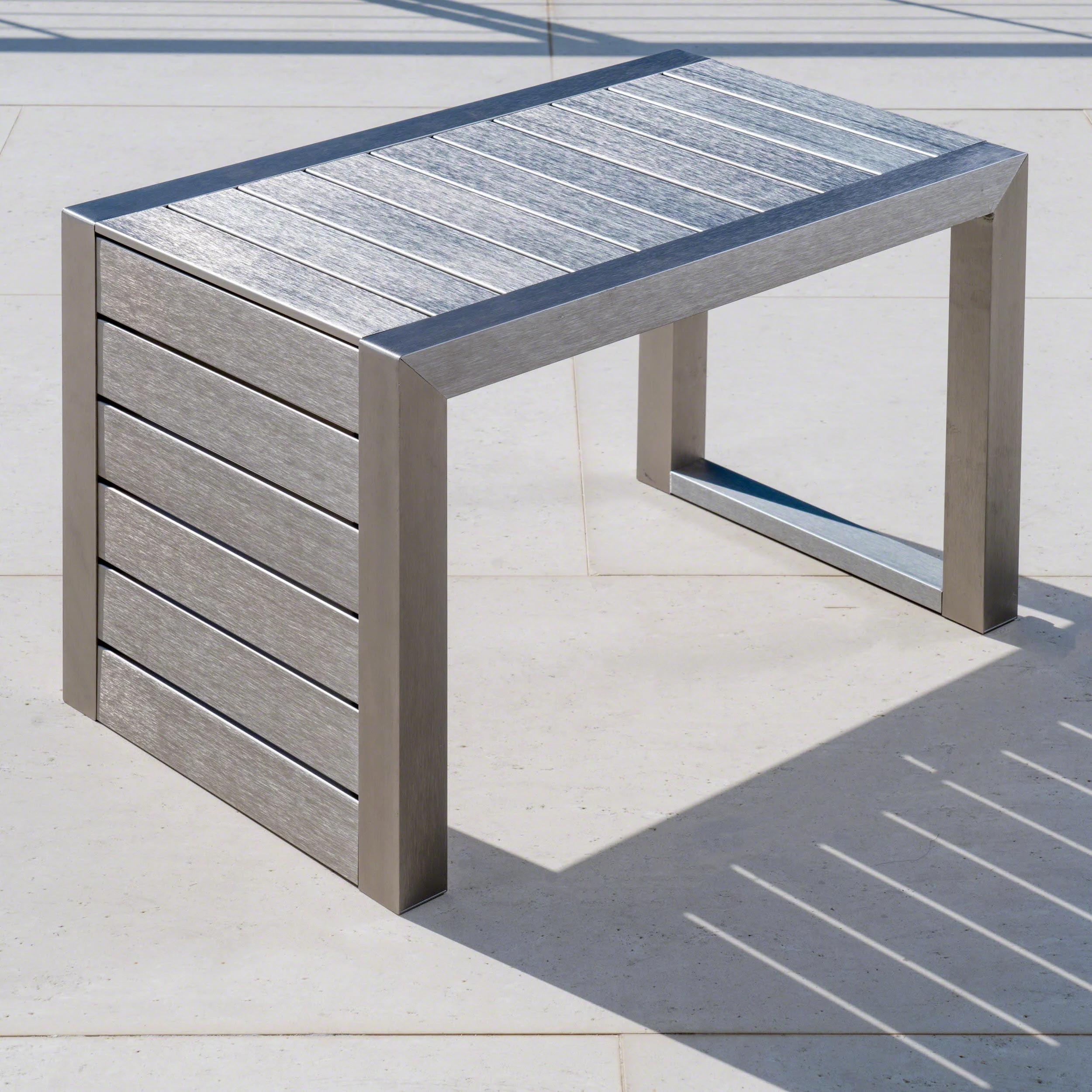 Parrish Coral Outdoor Aluminum Club Chairs and Side Table Set with Cushions, Silver and Cabana Classic Sunbrella (Optional Sunbrella Cushions) - furnbro