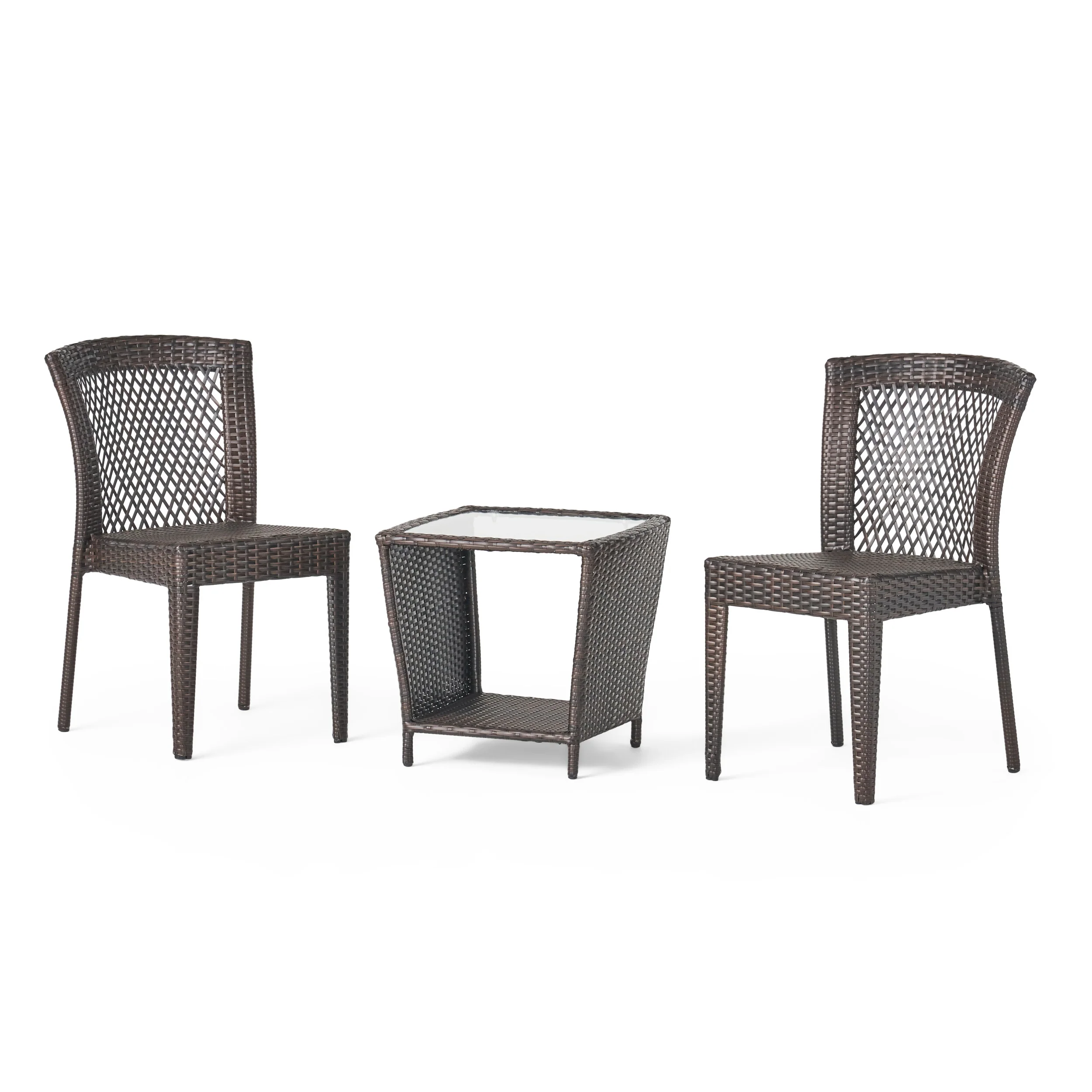 Capella Outdoor 3 Piece Multi-brown Wicker Stacking Chair Chat Set - furnishings