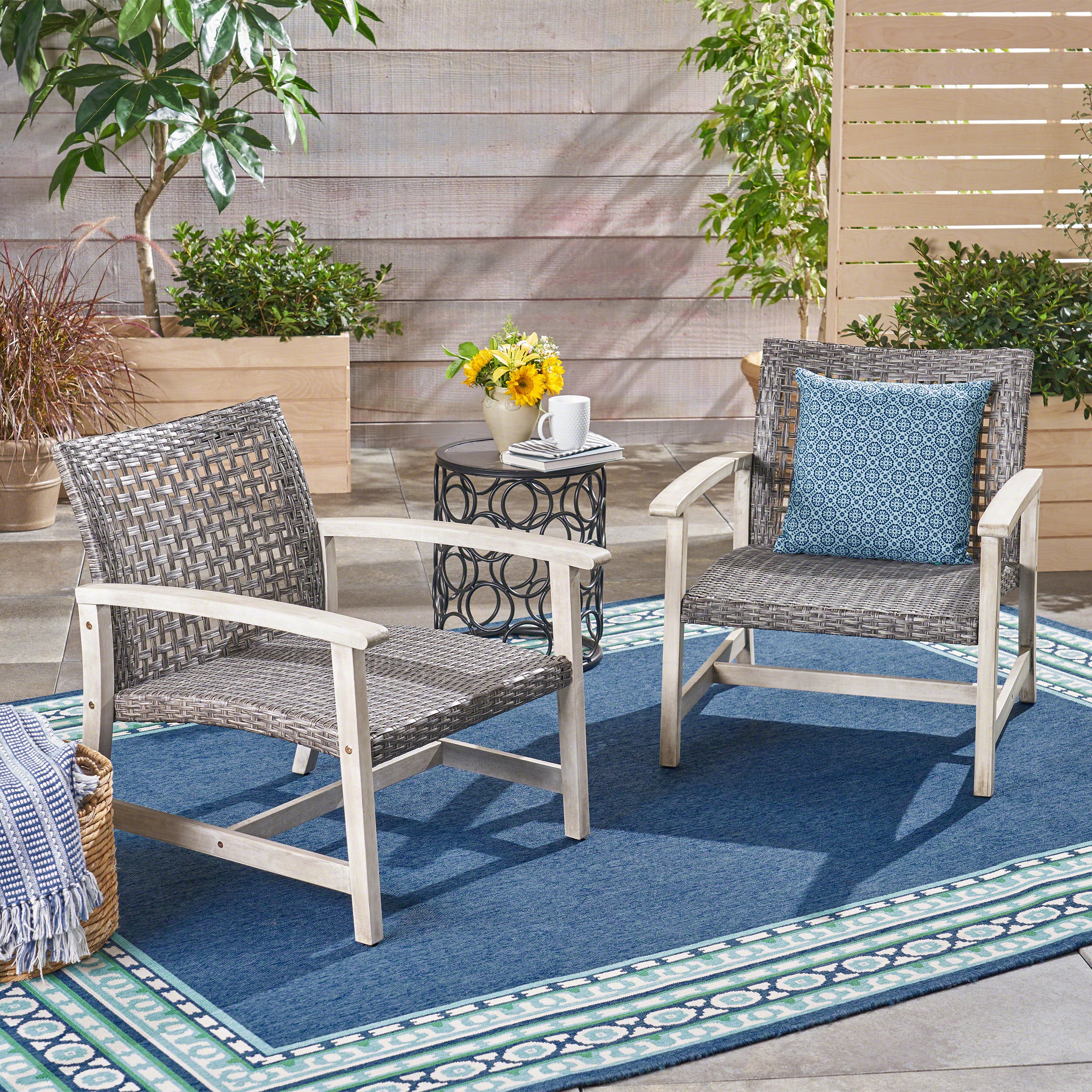 Viola Outdoor Wood and Wicker Club Chairs - furnishings