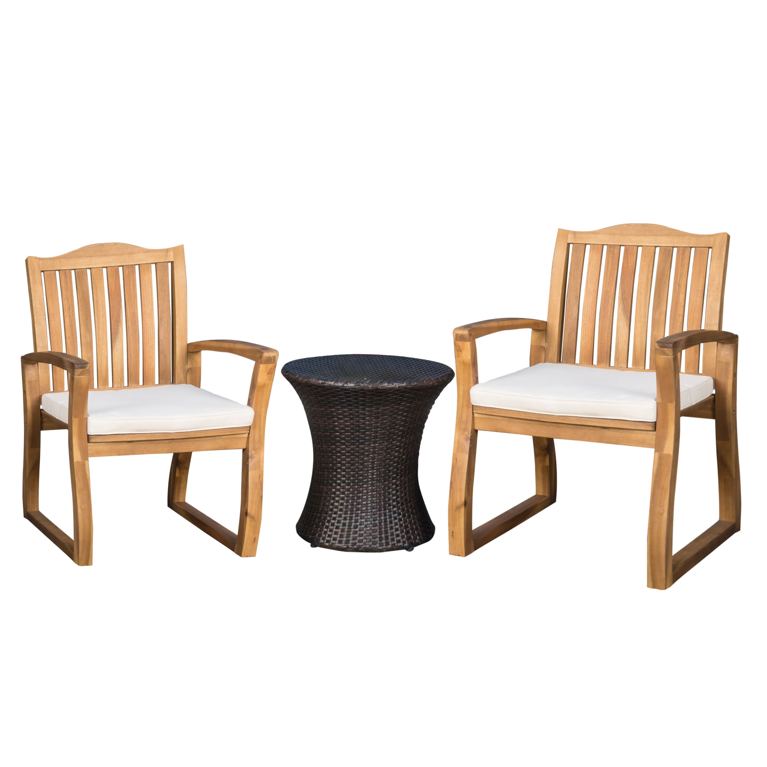 Malibu Outdoor Acacia Wood 3 Piece Chat Set with Wicker Table - furnishings
