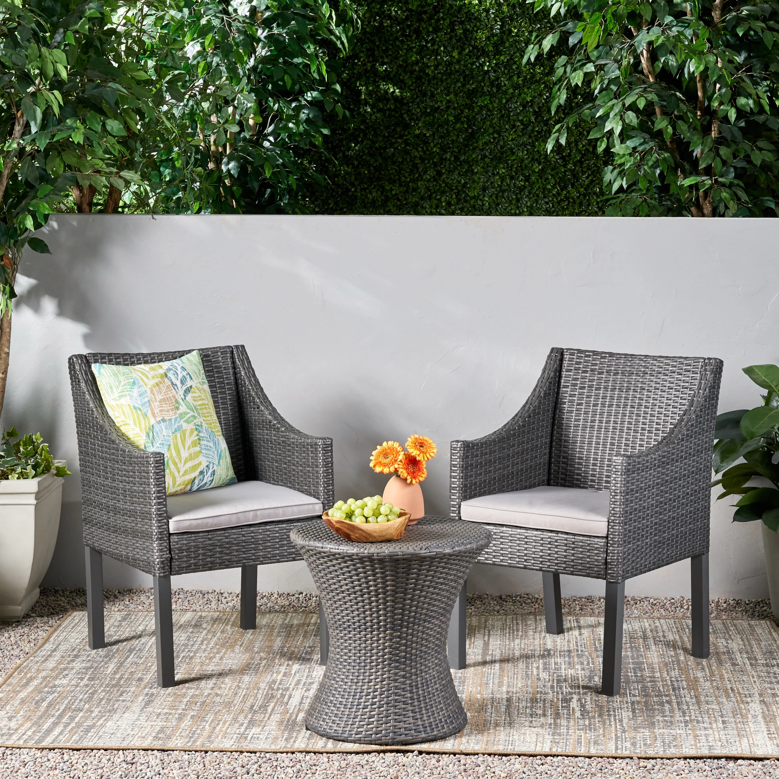 Janet Outdoor 3 Piece Wicker Chat Set - furnishings