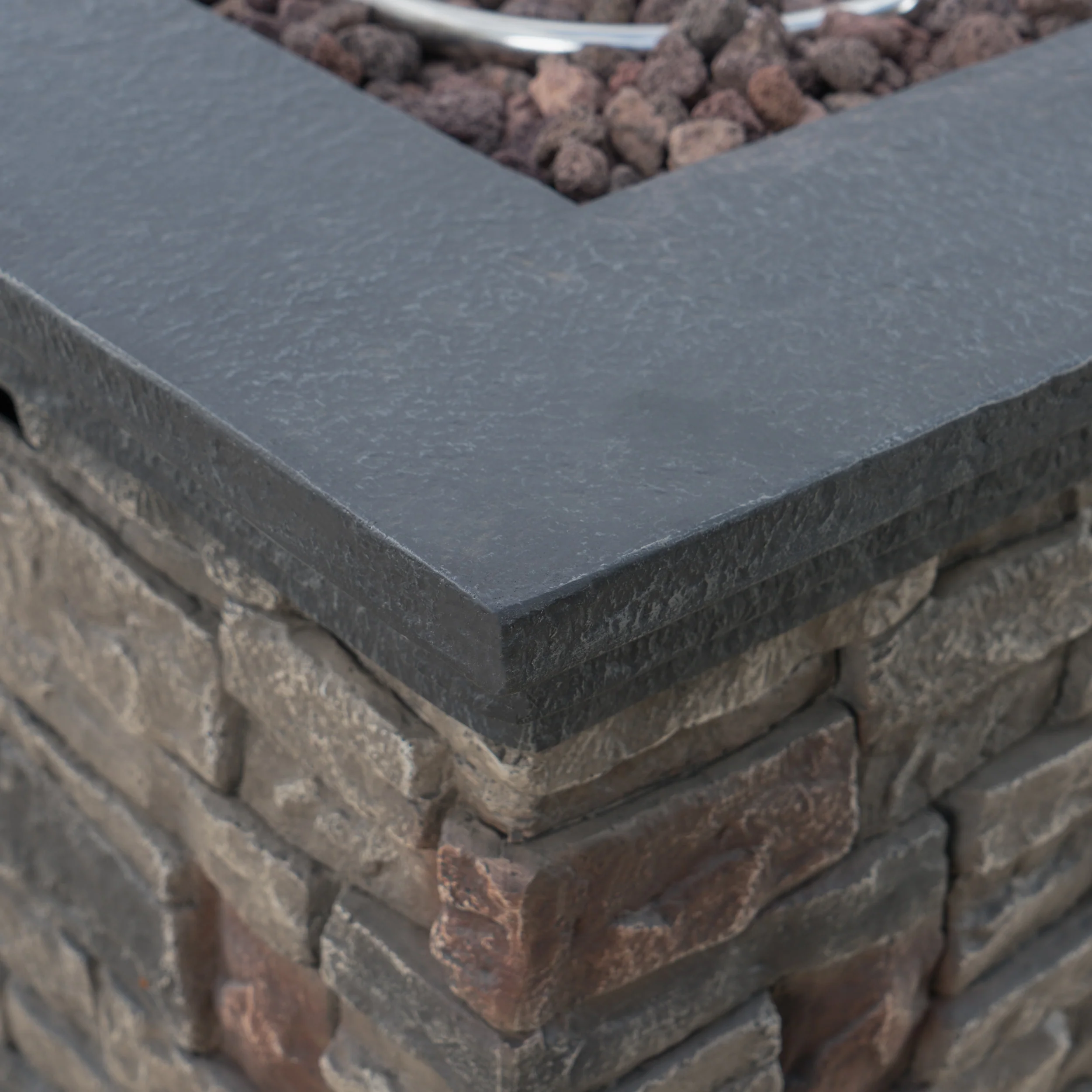 Aspen Outdoor 5 Piece Gray Wicker Chat Set with Stone Finished Fire Pit - furnishings