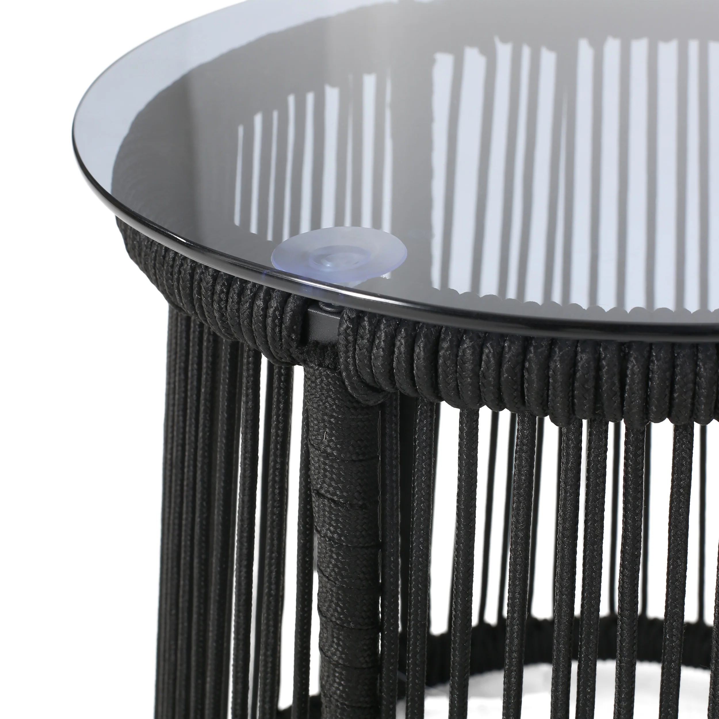 Laycee Modern Outdoor Rope Weave Side Table with Tempered Glass Top - furnishings