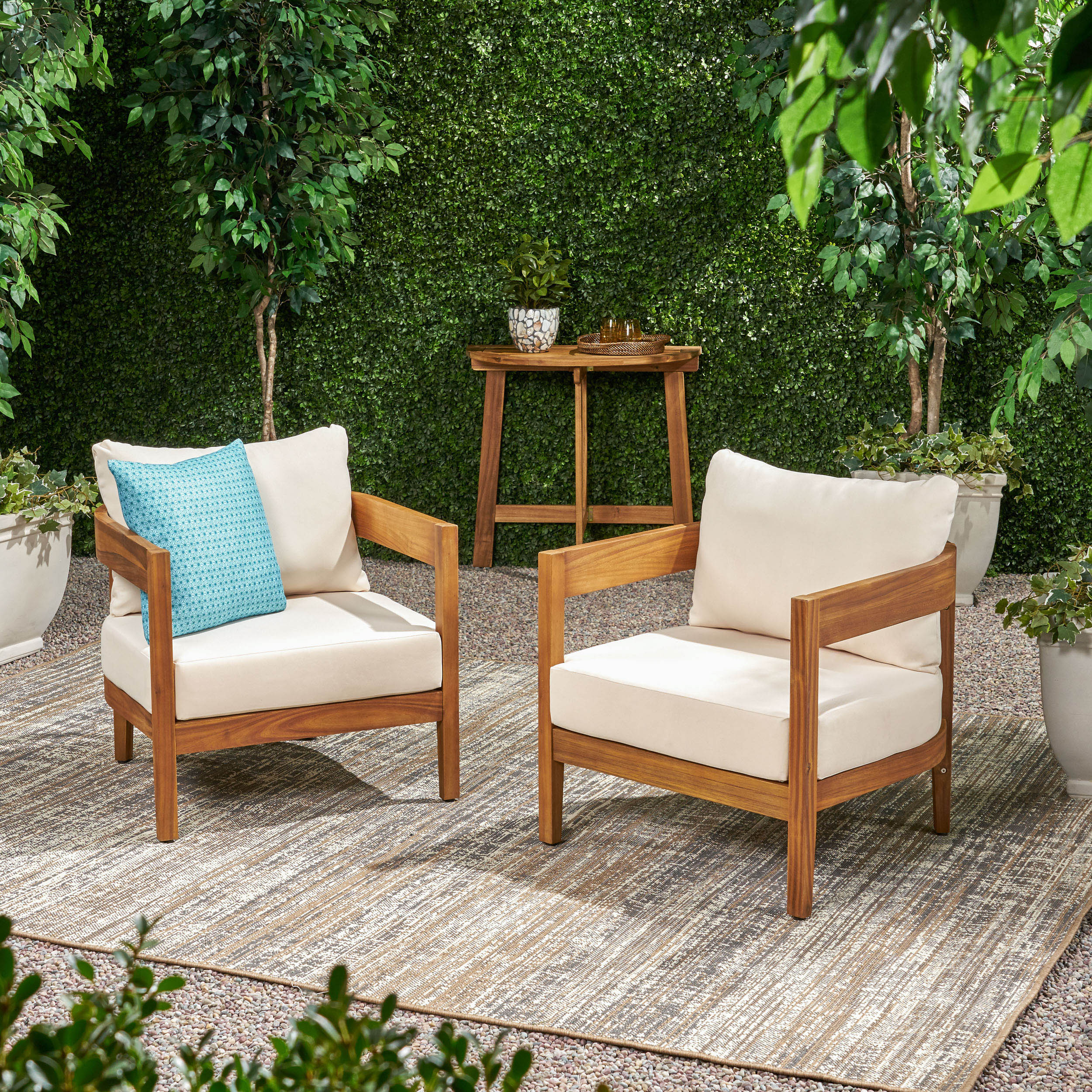 Burrough Outdoor Acacia Wood Club Chair with Cushions (Set of 2) - furnishings