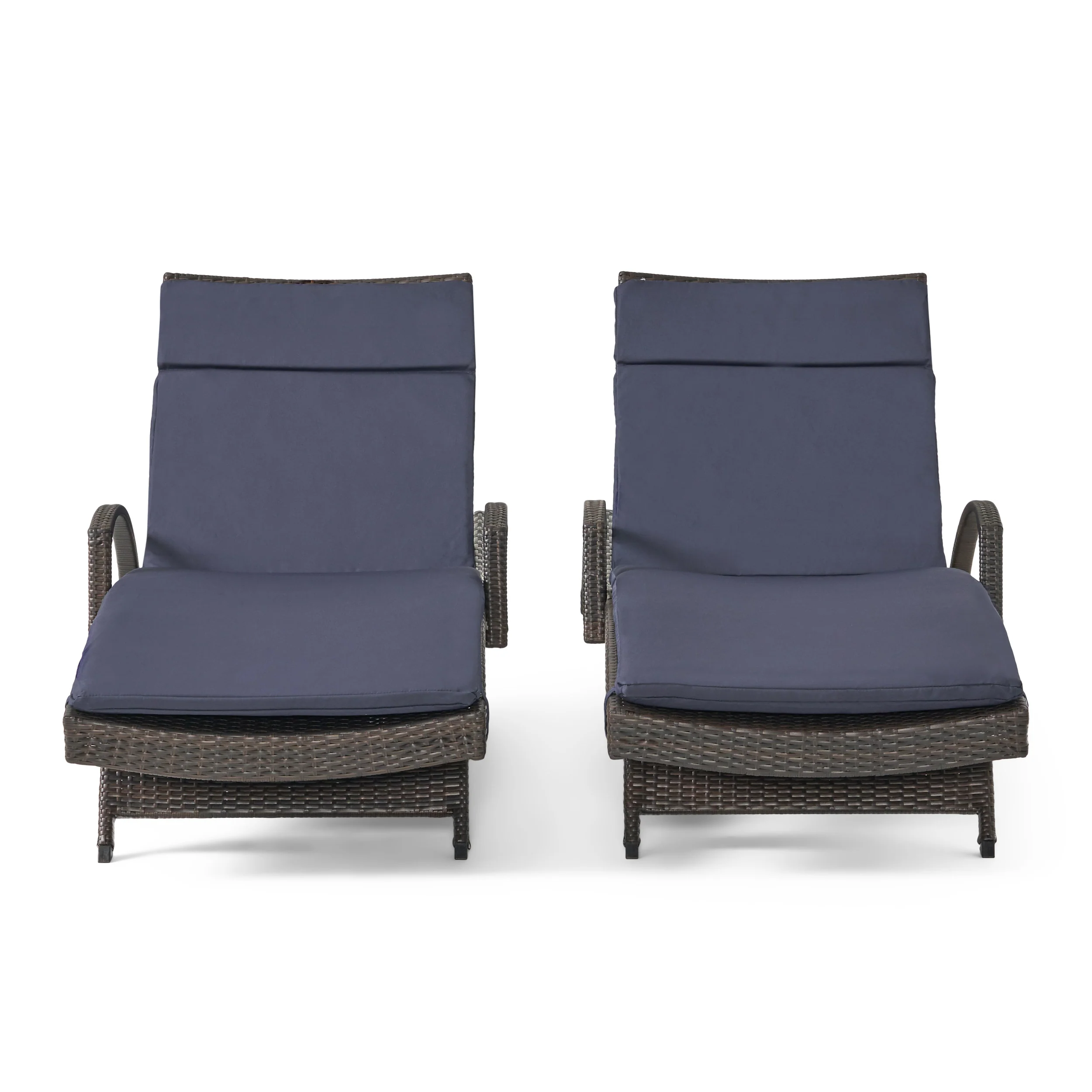 Lakeport Outdoor Wicker Armed Chaise Lounge Chairs w/ Cushions (set of 2) - furnishings