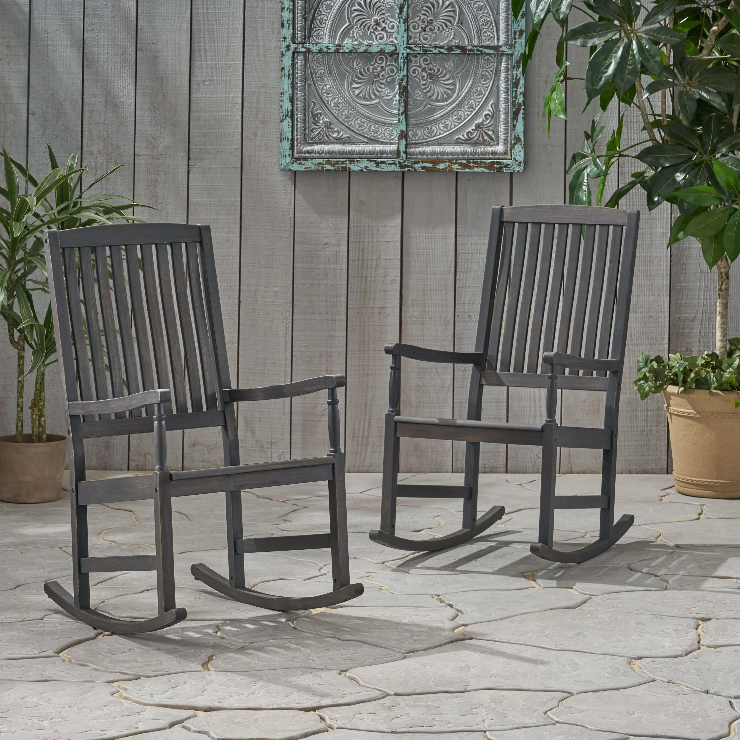 Penny Outdoor Acacia Wood Rocking Chairs (Set of 2) - furnishings