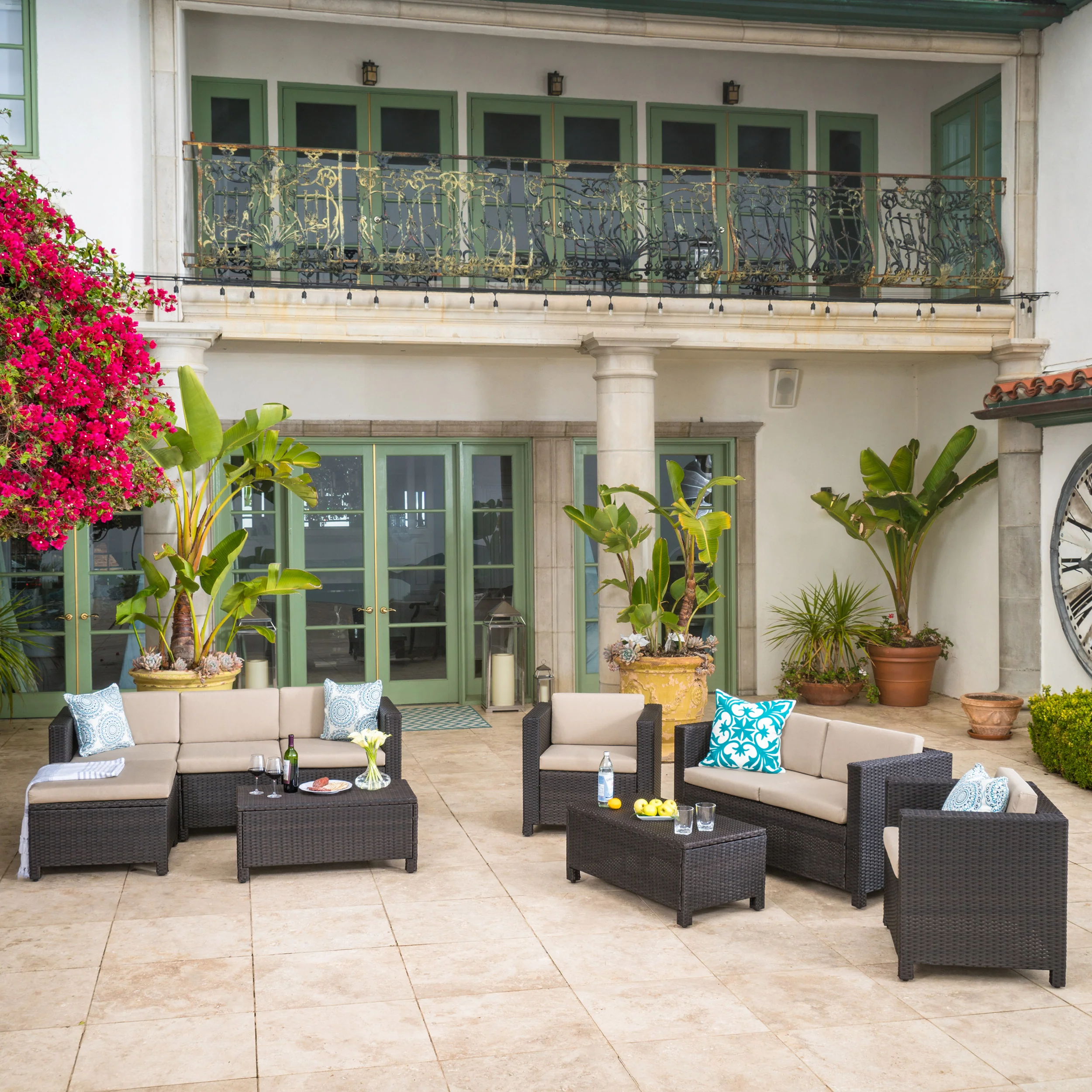 Budva 9pc Outdoor Wicker Sectional Sofa Set w/ Cushions - furnishings