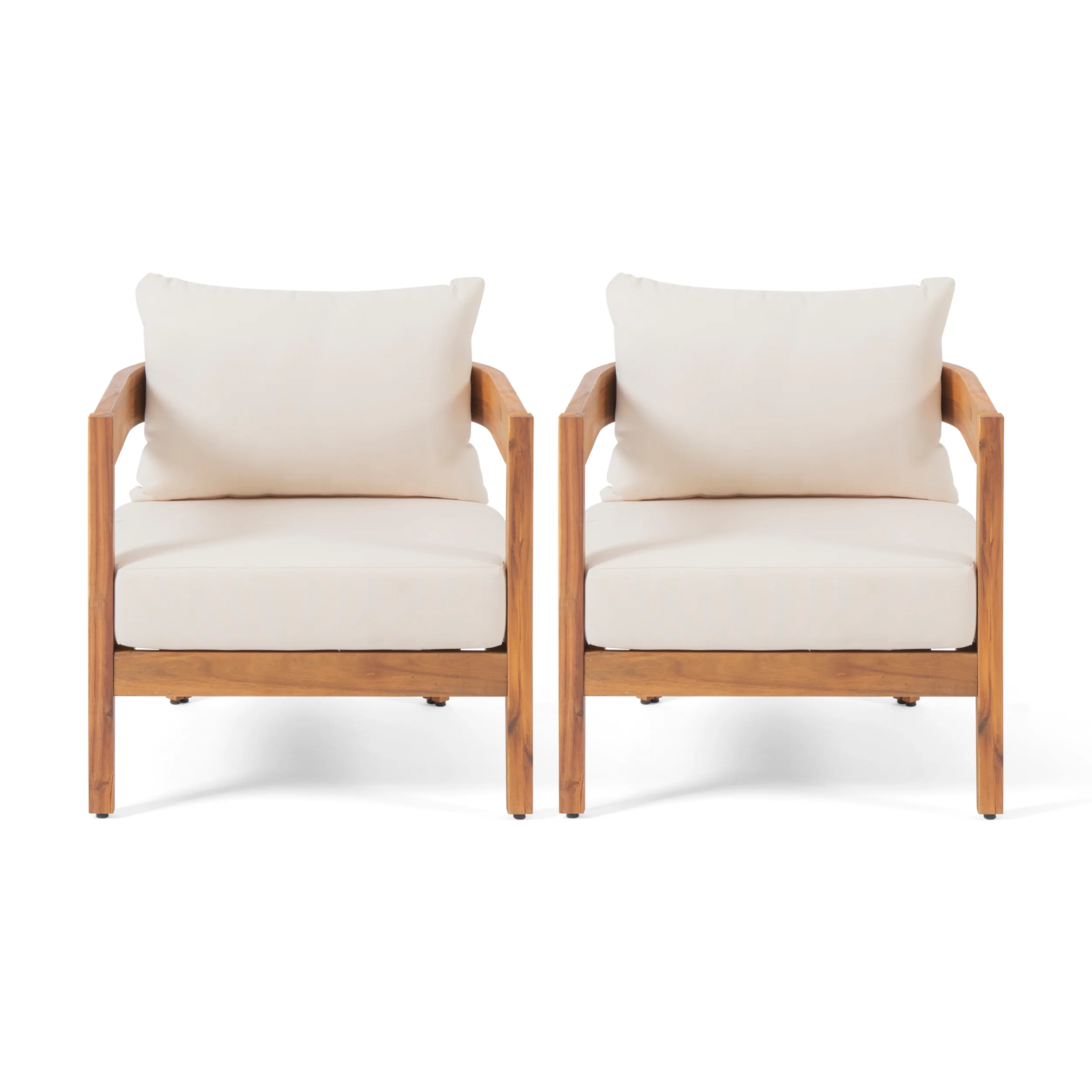 Burrough Outdoor Acacia Wood Club Chair with Cushions (Set of 2) - furnishings