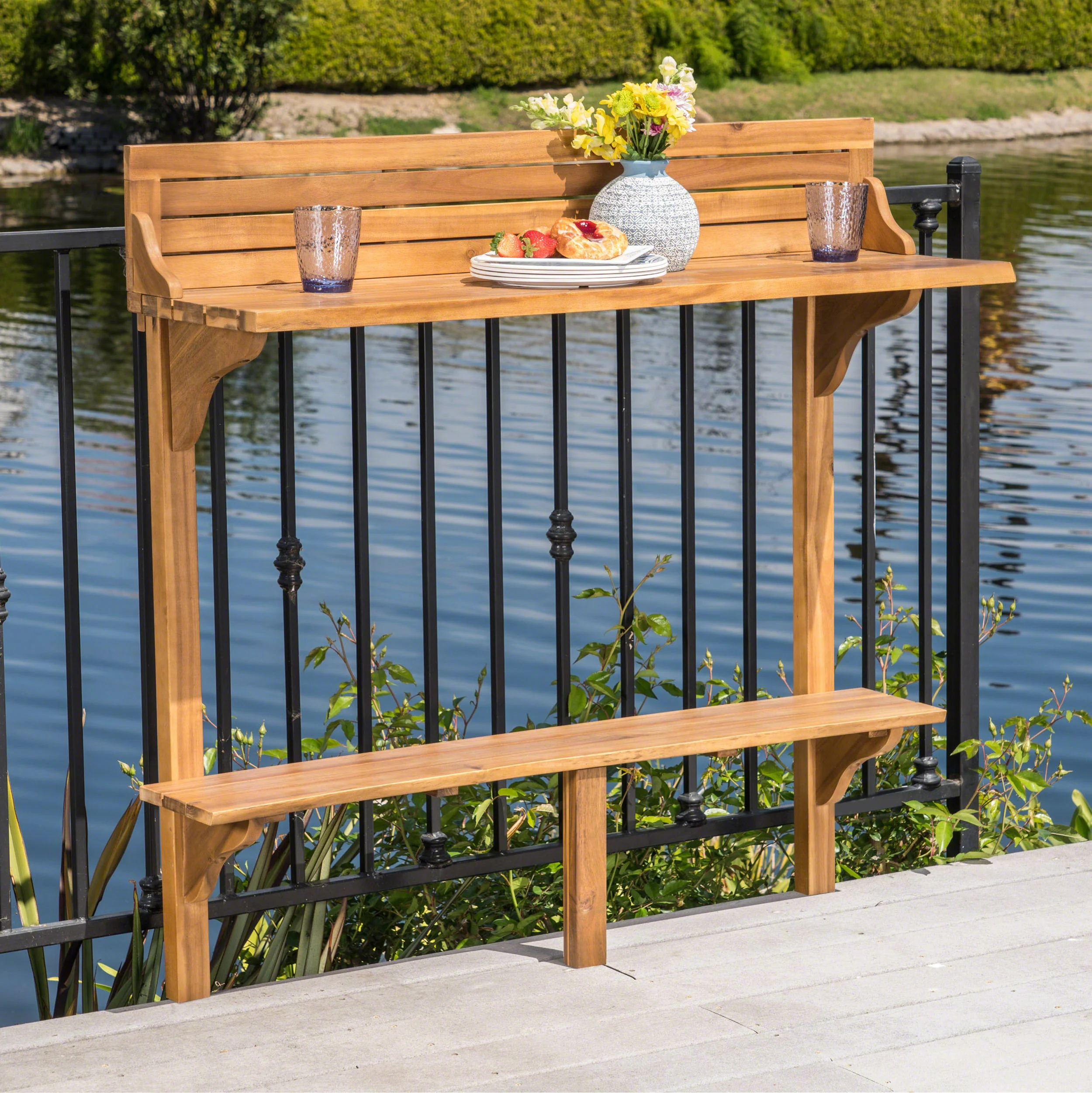 Pensacola Outdoor Acacia Wood Balcony Bar Table - furnishings