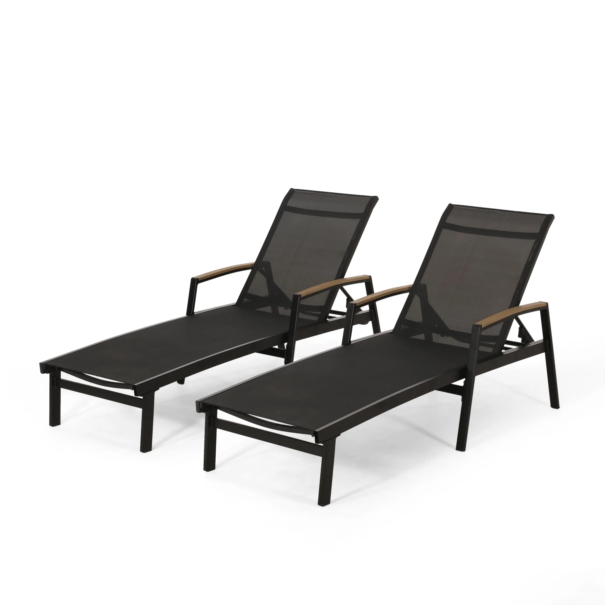 Joy Outdoor Aluminum Chaise Lounge with Mesh Seating (Set of 2) - furnishings