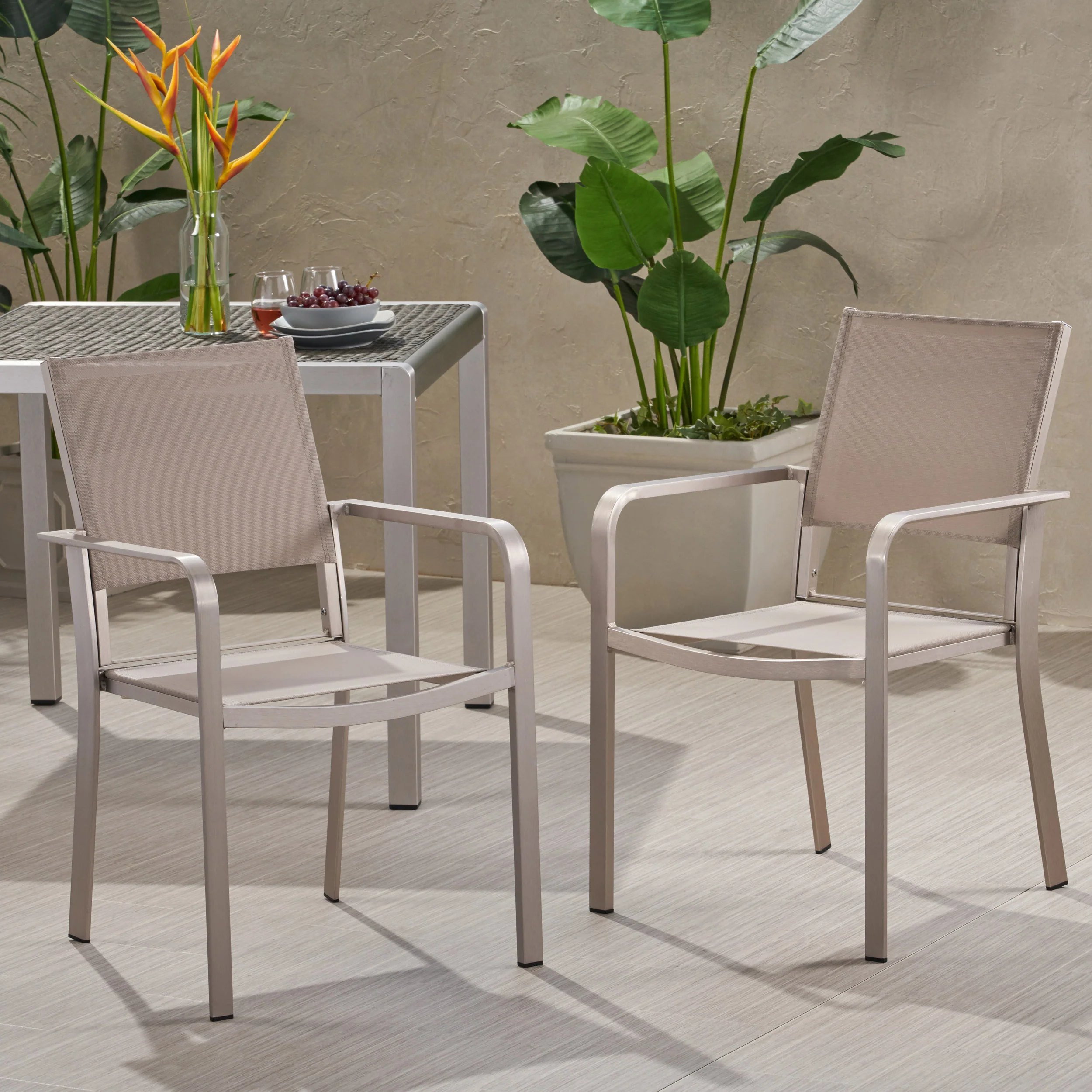 Martin Outdoor Modern Aluminum Dining Chair with Mesh Seat (Set of 2) - furnishings