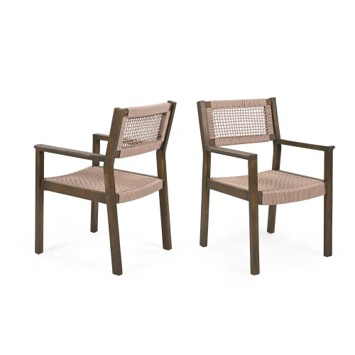 Seraphina Outdoor Patio Acacia Wood Braided Rope Dining Chairs, Set of 2 - furnishings
