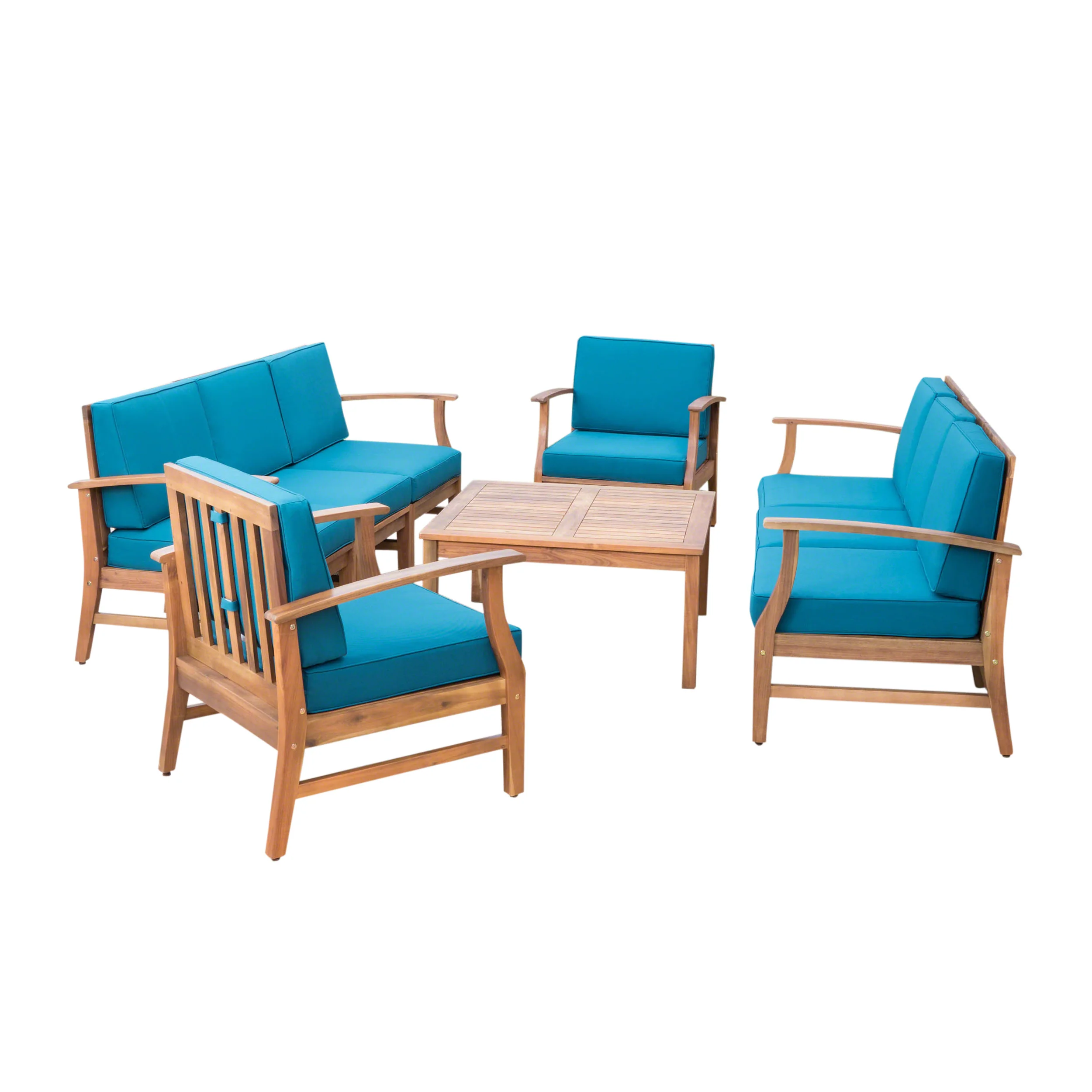 Scarlett Outdoor 8 Seat Teak Finished Acacia Wood Sofa and Table Set - furnishings