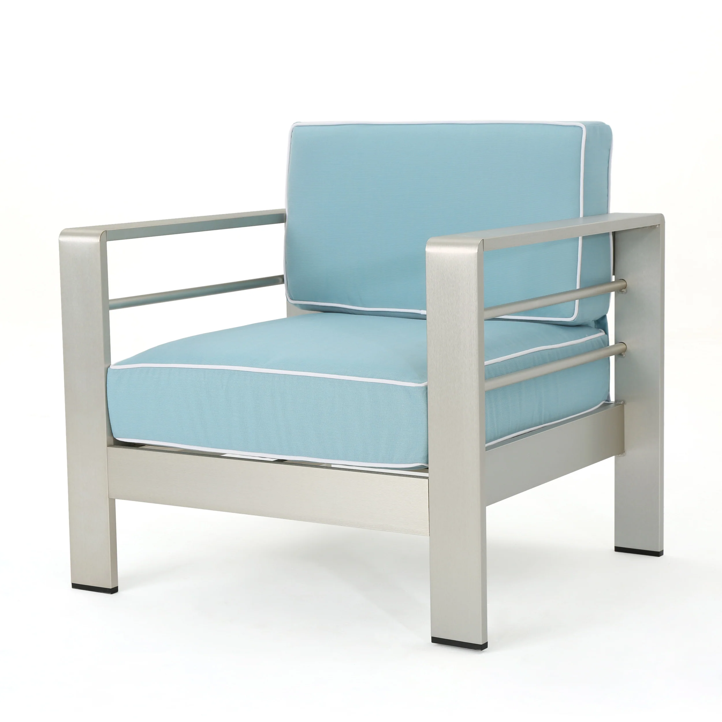 Crested Bay Outdoor Silver Aluminum Frame Light Teal Cushion Club Chairs - furnishings