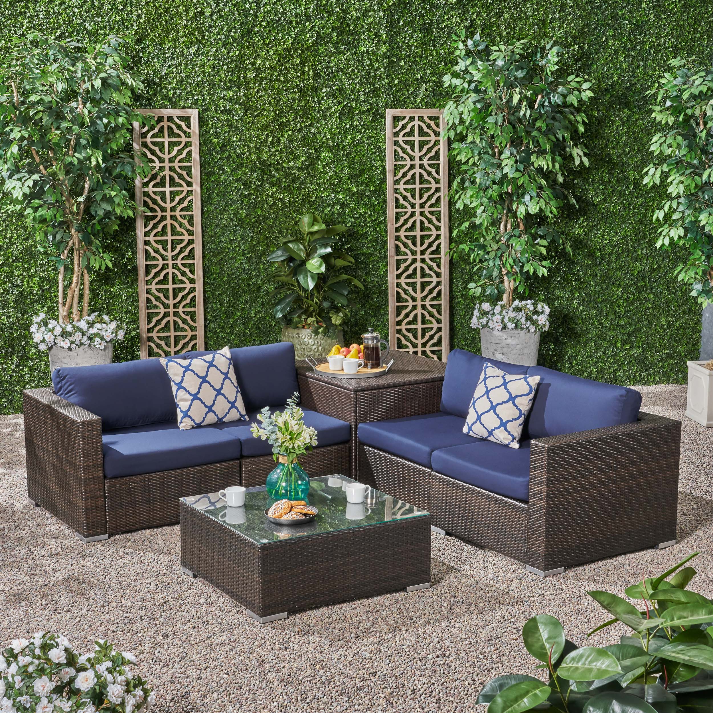 Kyra Outdoor 4 Seater Wicker Sofa Set with Storage Ottoman and Sunbrella Cushions - furnishings