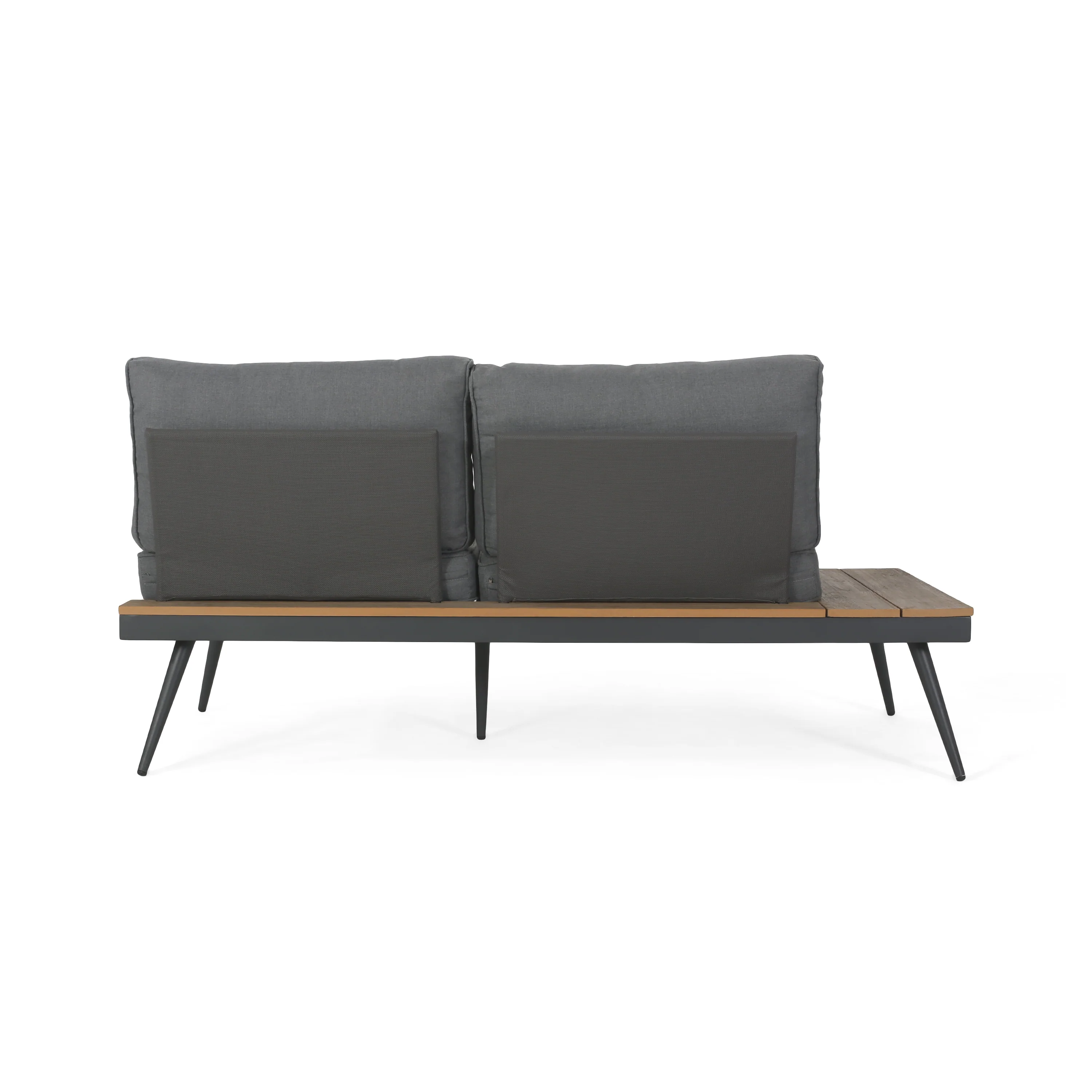 Deborah Outdoor Wood and Aluminum V-Shaped 5 Seater Sofa Set - furnishings