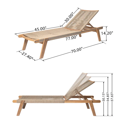 Catalia Outdoor Patio Braided Rope Acacia Wood Rope Chaise Lounge - furnishings