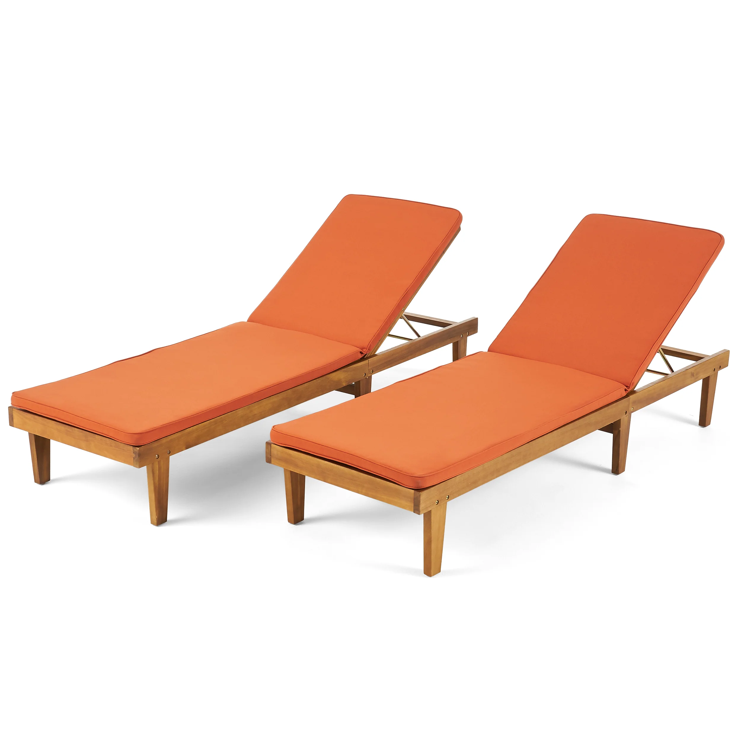 Nadine Outdoor Modern Acacia Wood Chaise Lounge with Cushion (Set of 2) - furnishings