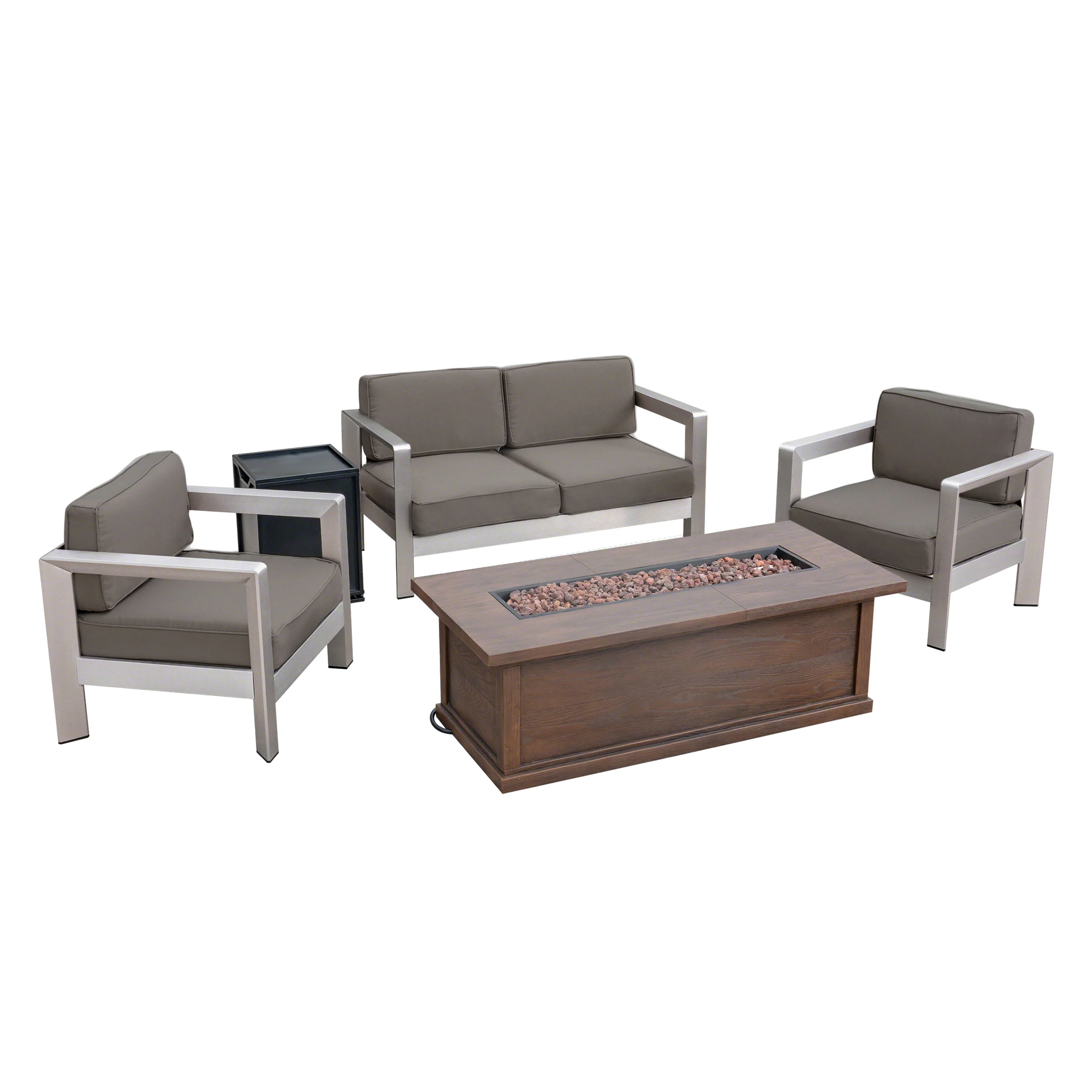 Kenny Outdoor 4-Seater Aluminum Chat Set with Fire Pit and Tank Holder - furnishings
