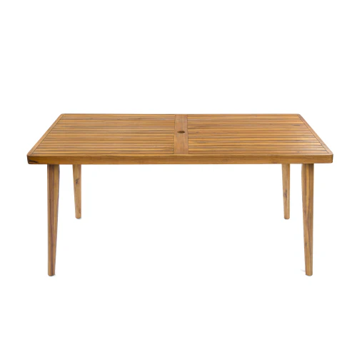 Janlish Modern Outdoor Patio Acacia Wood Dining Table with Umbrella Hole - furnishings