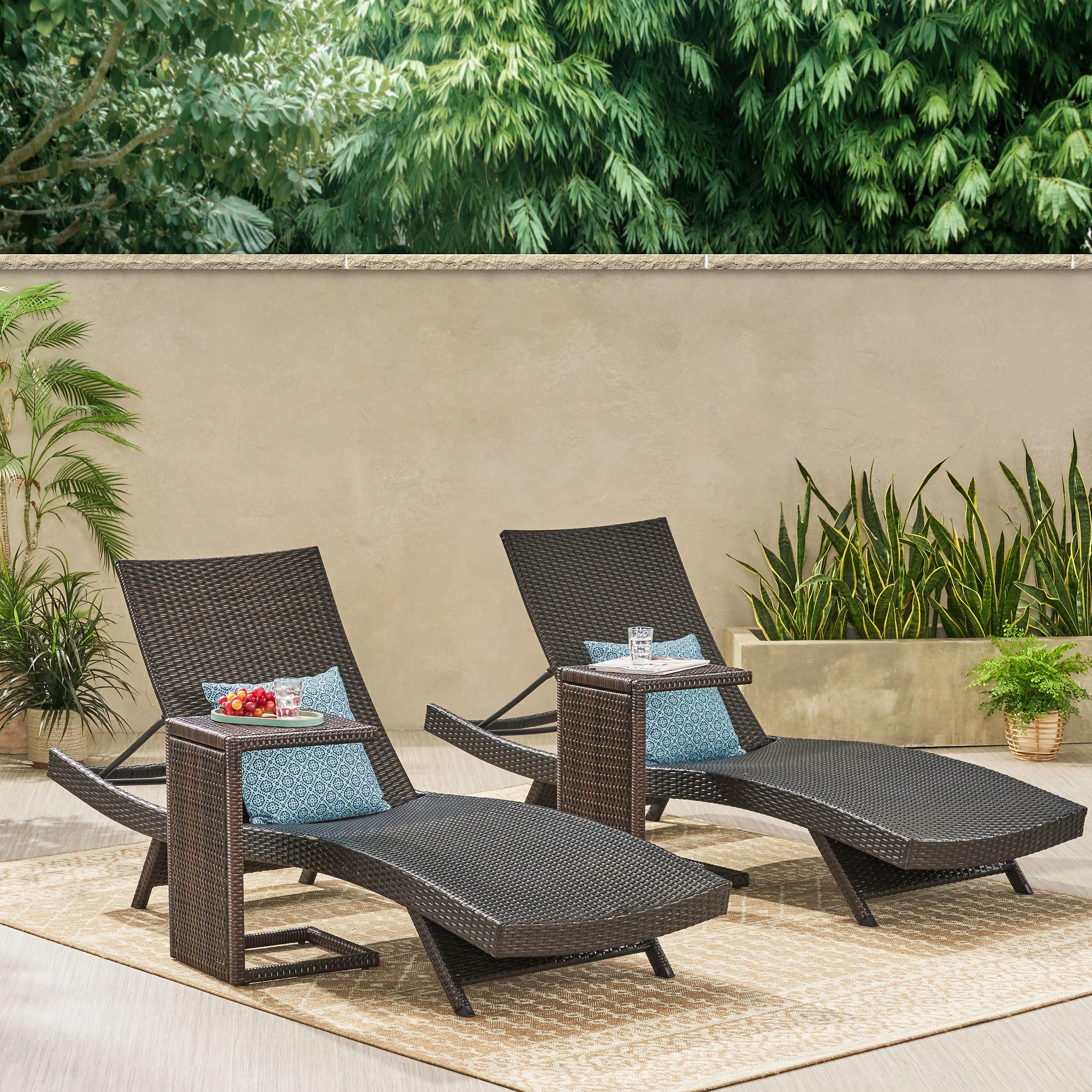 4pc Eliana Wicker Chaise Lounges & Tables Set - furnishings