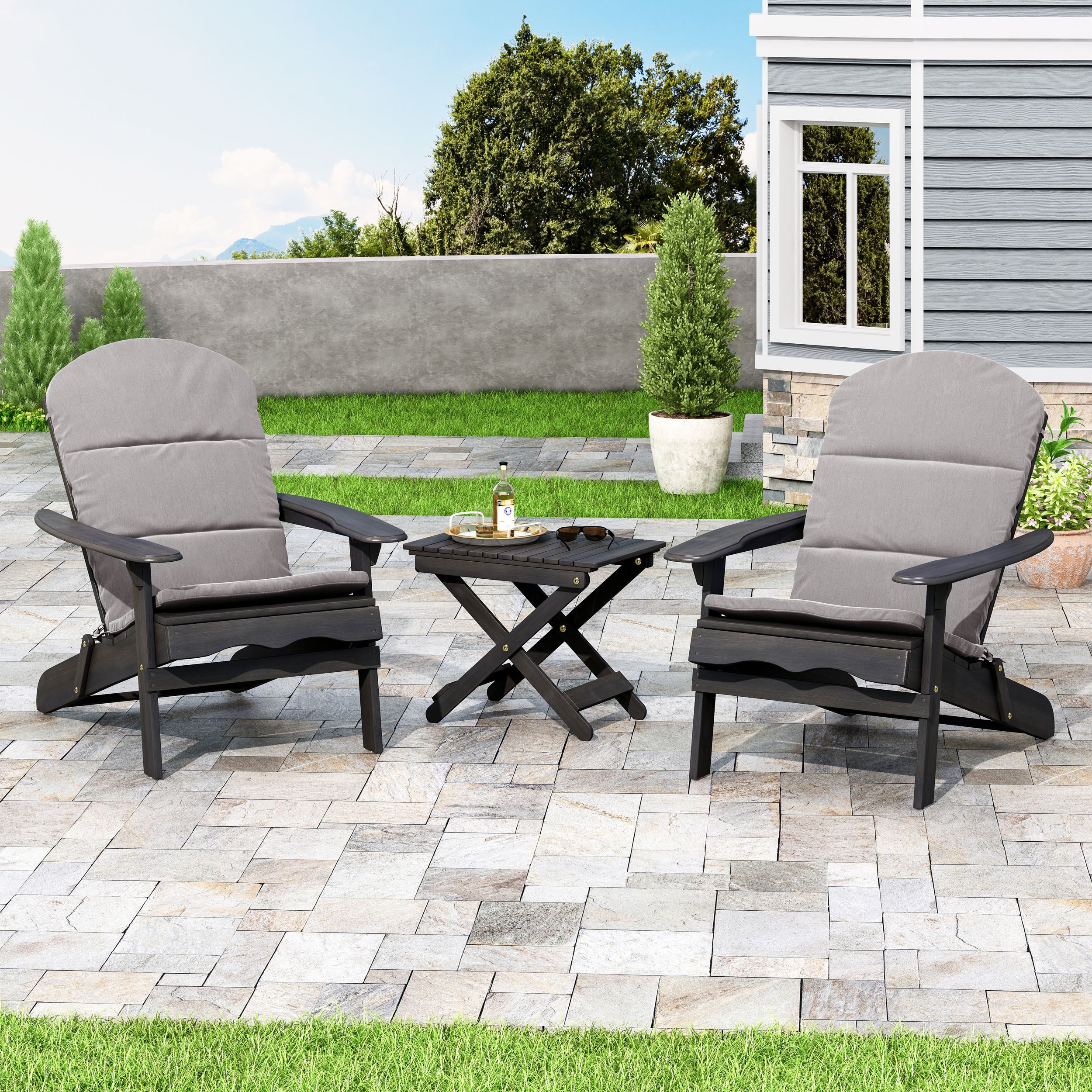 Reed Outdoor 2 Seater Acacia Wood Chat Set with Water Resistant Cushions - furnishings