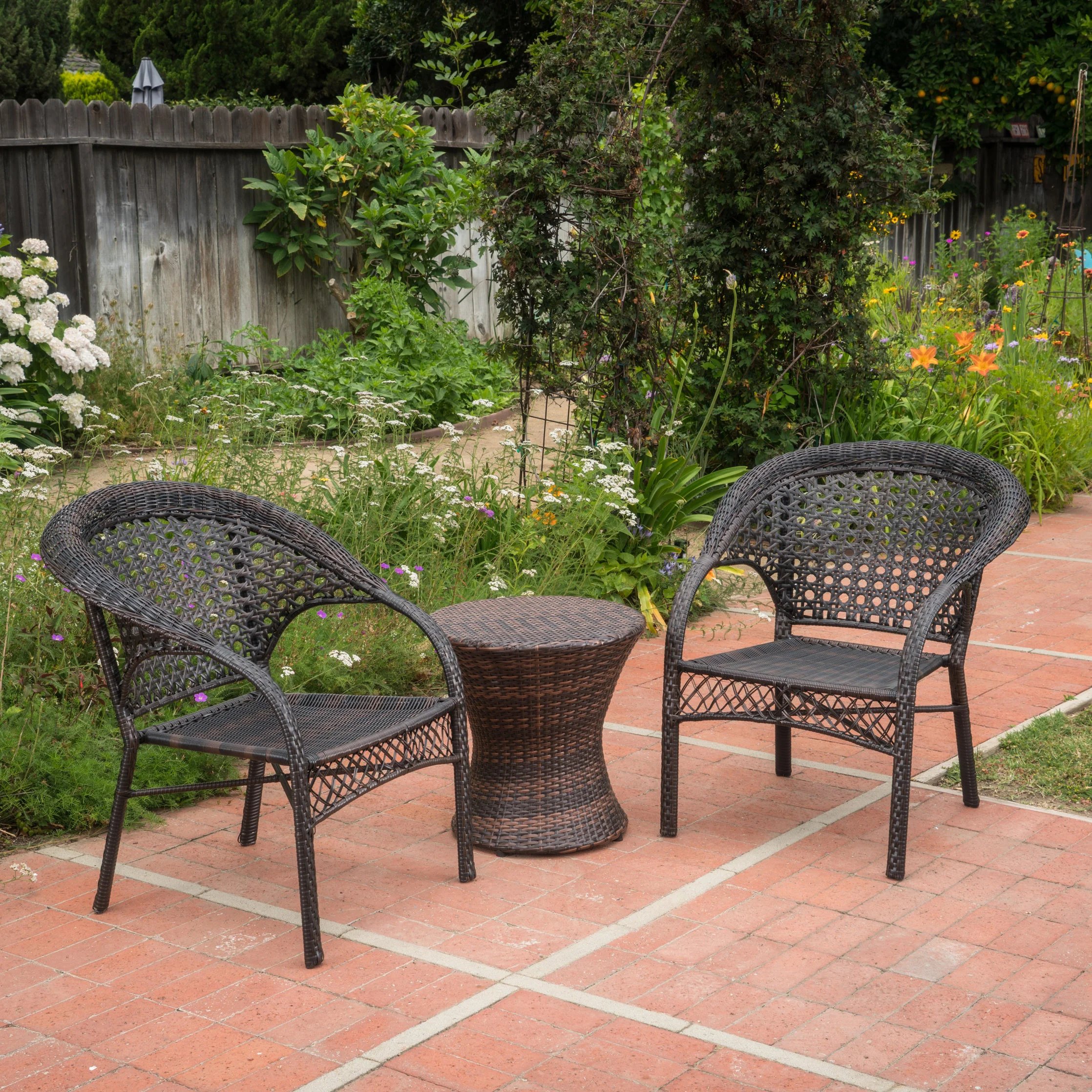 Mystic Outdoor 3 Piece Multi-brown Wicker Stacking Chair Chat Set - furnishings