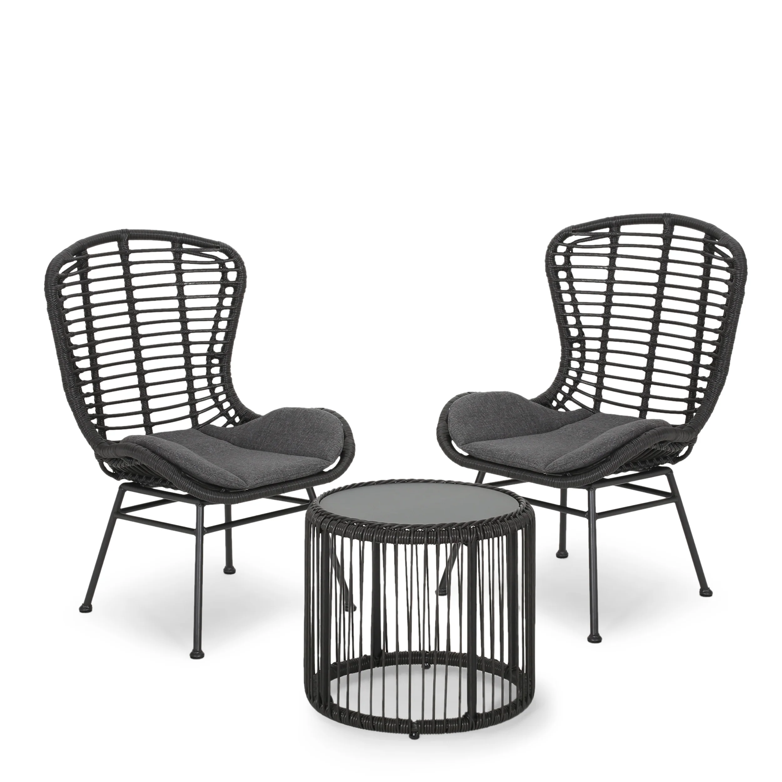 Keslynn Outdoor Modern Boho 2 Seater Wicker Chat Set with Side Table - furnishings