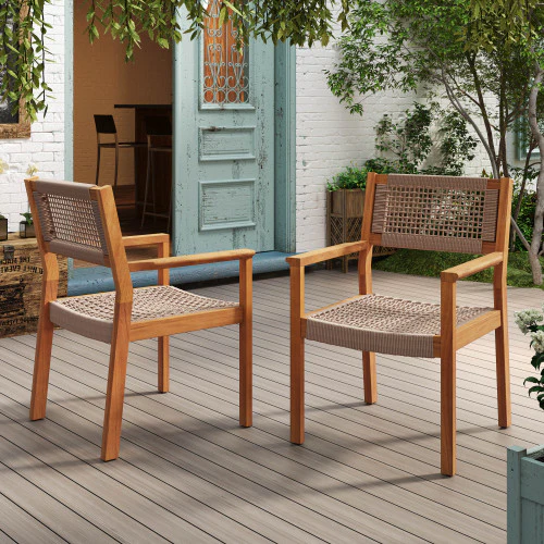 Seraphina Outdoor Patio Acacia Wood Braided Rope Dining Chairs, Set of 2 - furnishings