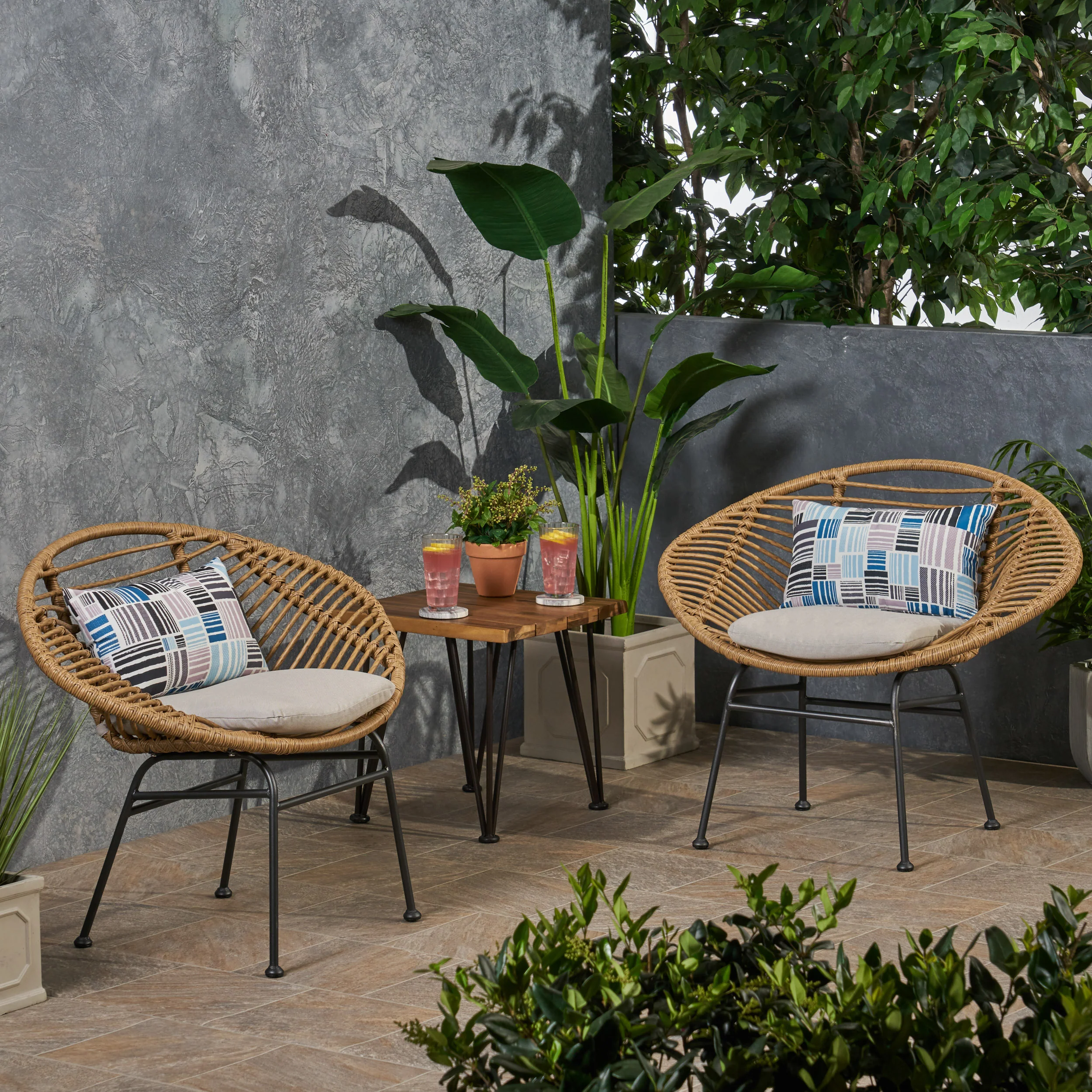 Aleah Outdoor Woven Faux Rattan Chairs with Cushions (Set of 2) - furnishings