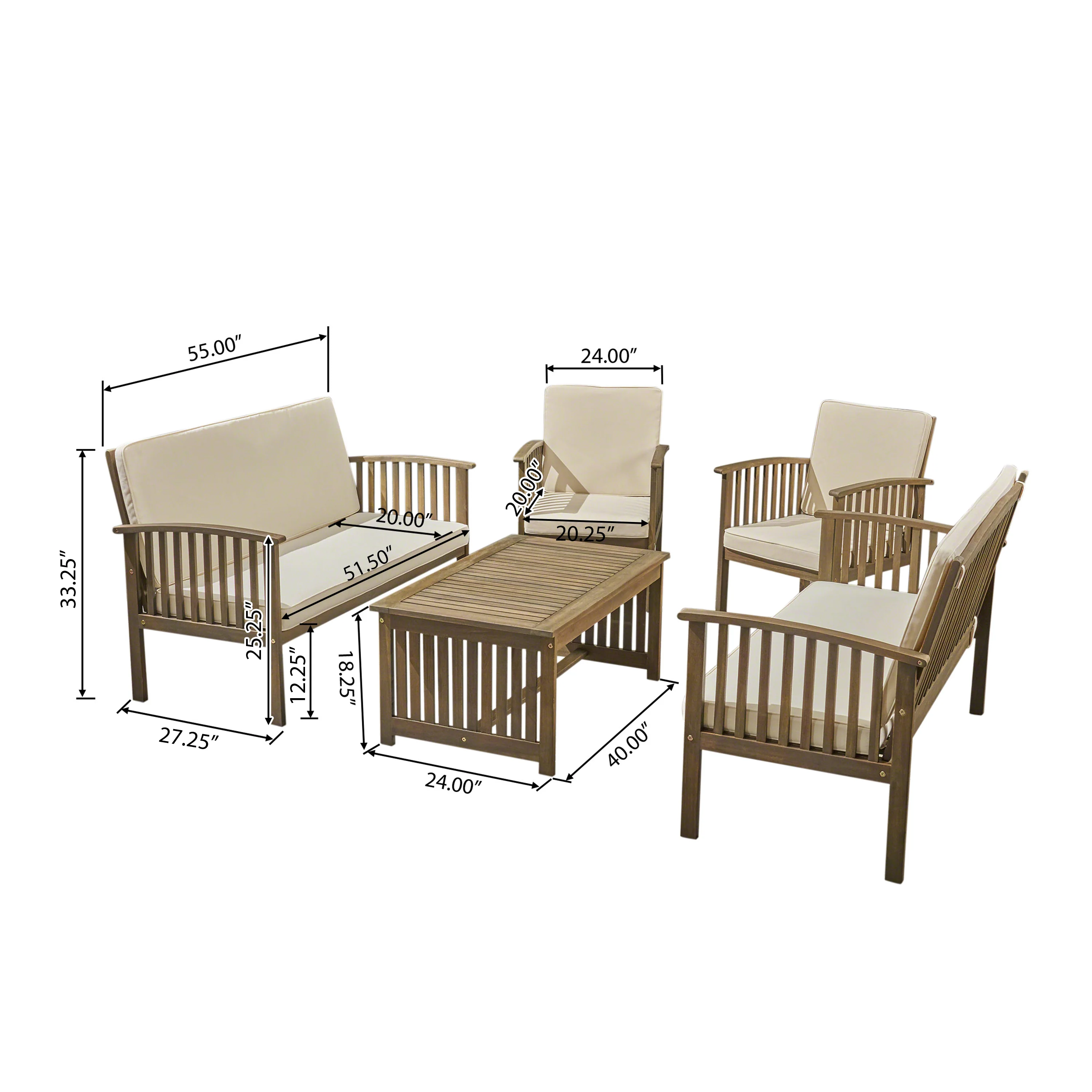 Cape Outdoor 5-Piece Acacia Wood Sofa Set - furnishings