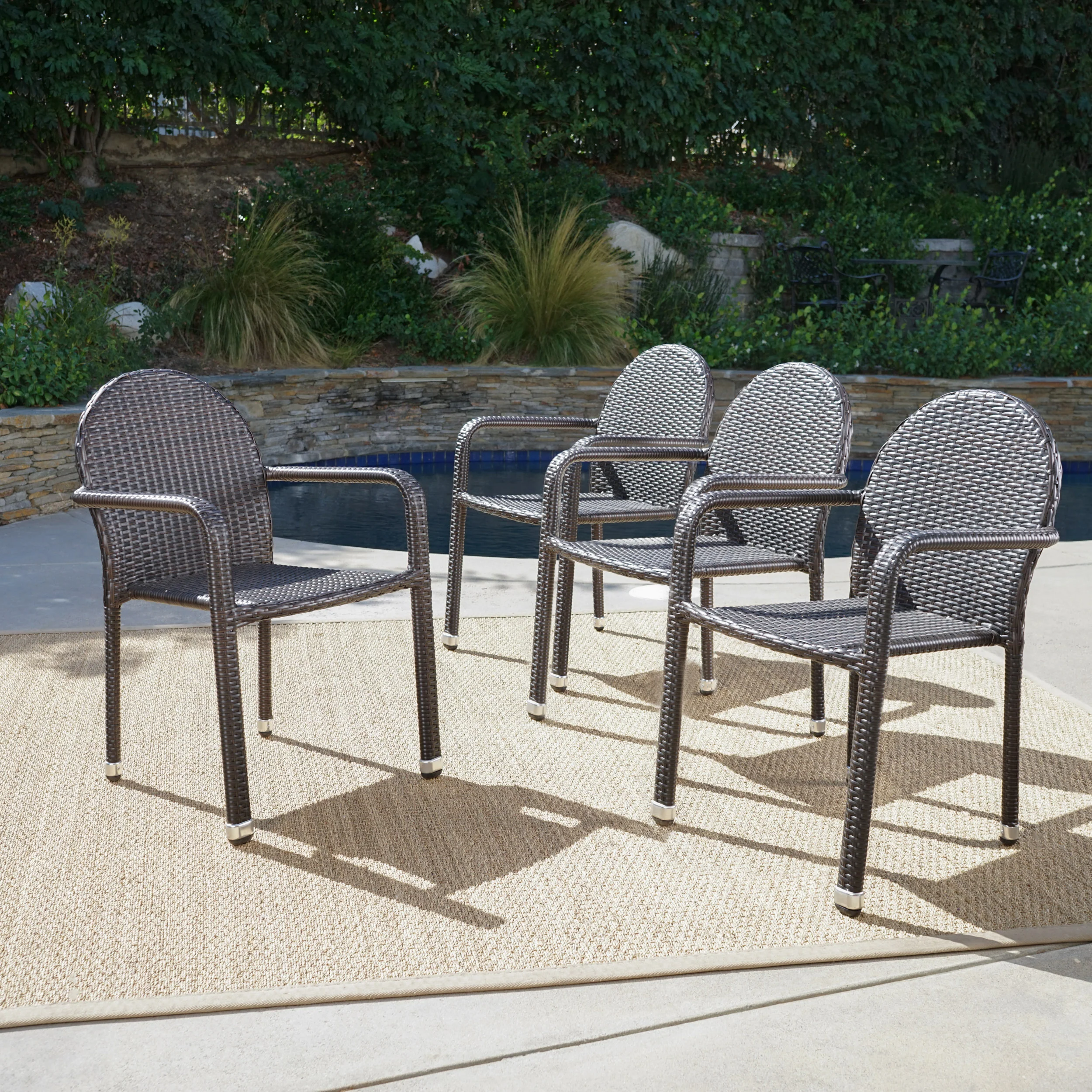 Ava Outdoor Wicker Armed Stack Chairs With Aluminum Frame (Set of 4) - furnishings