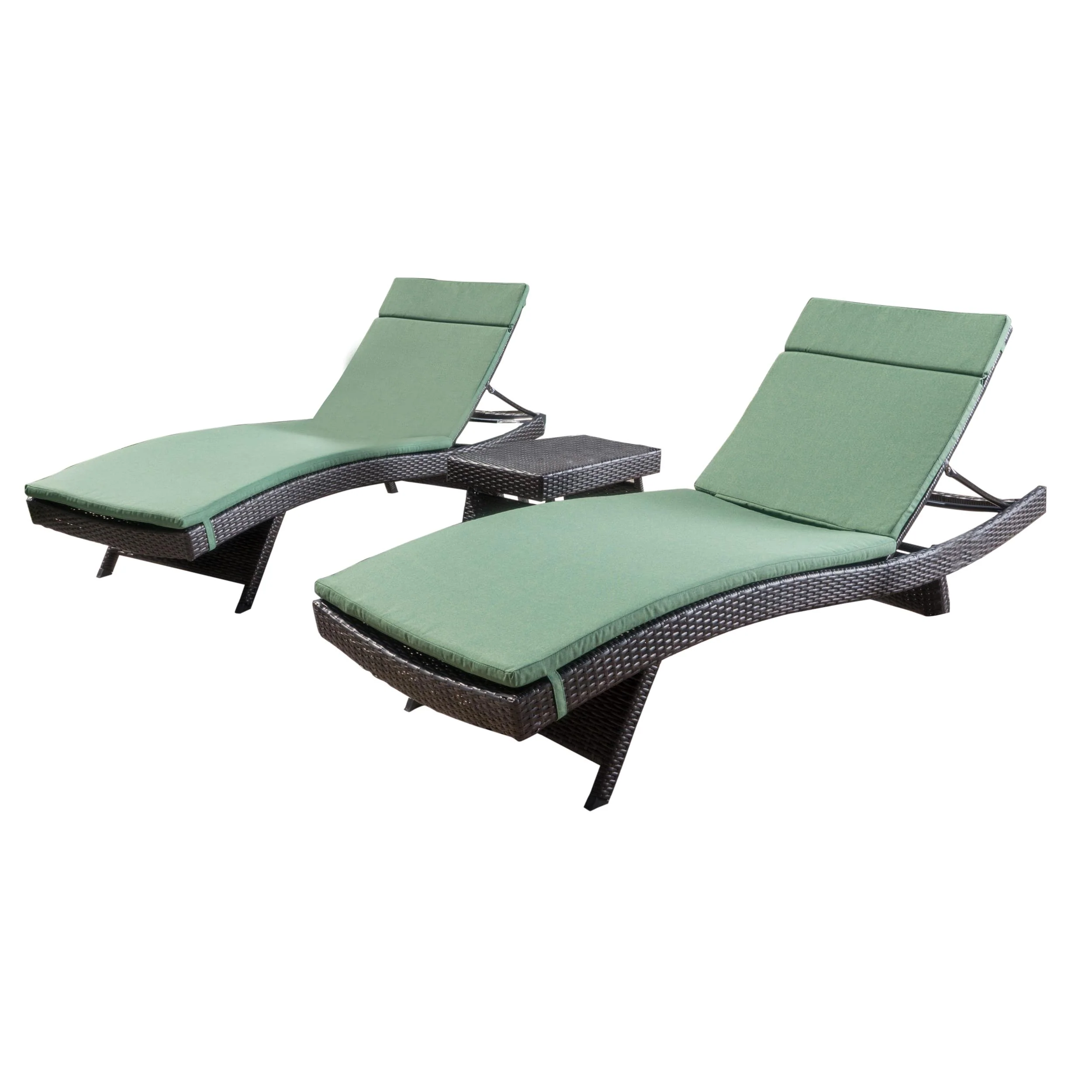 Lakeport 3pc Outdoor Brown Wicker Chaise Lounge Chair & Table Set - furnishings