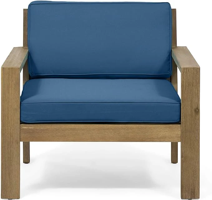 Ben Outdoor Acacia Wood Club Chairs with Cushions (Set of 2) - furnishings