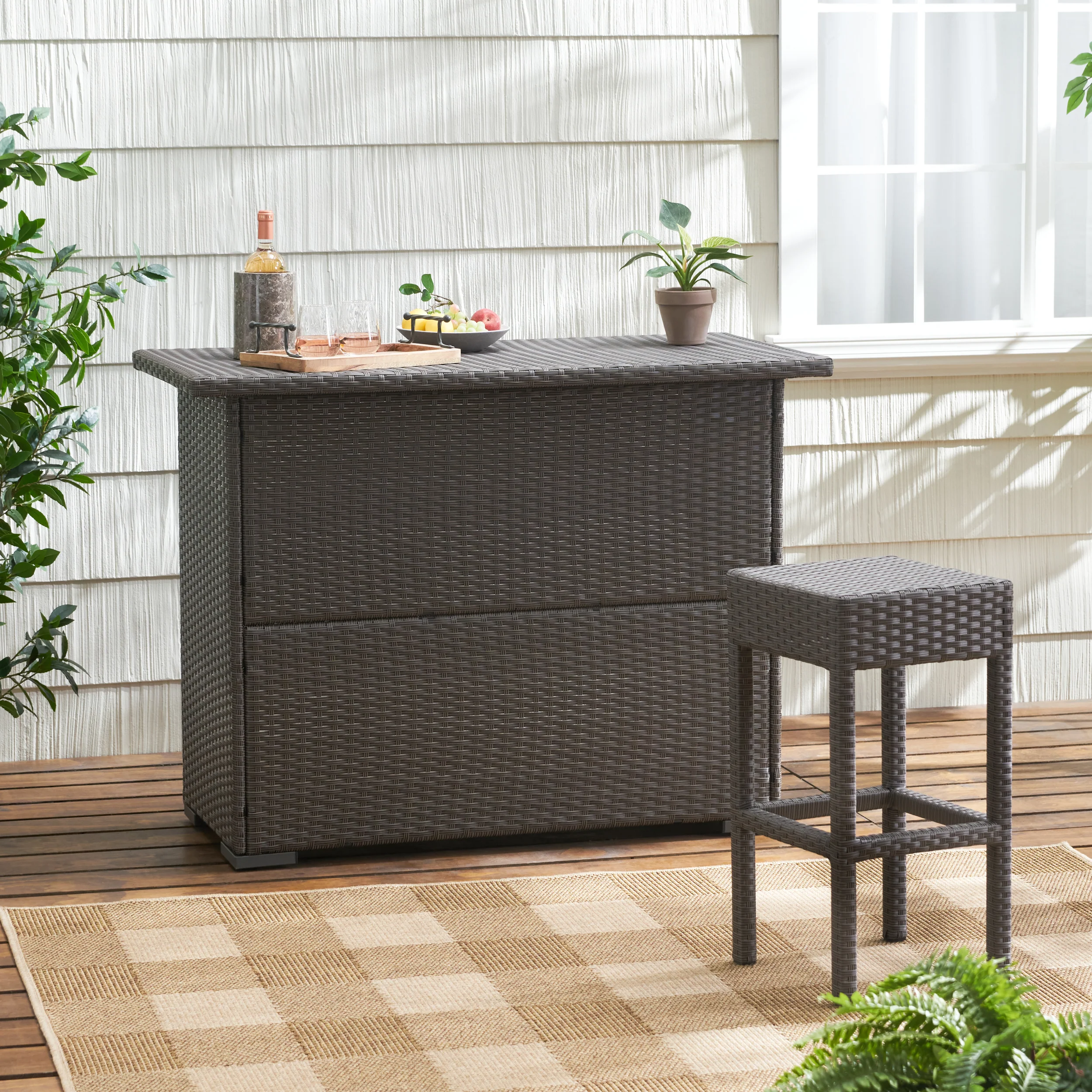 Germar Contemporary Outdoor Dark Brown Polyethylene Bar - furnishings