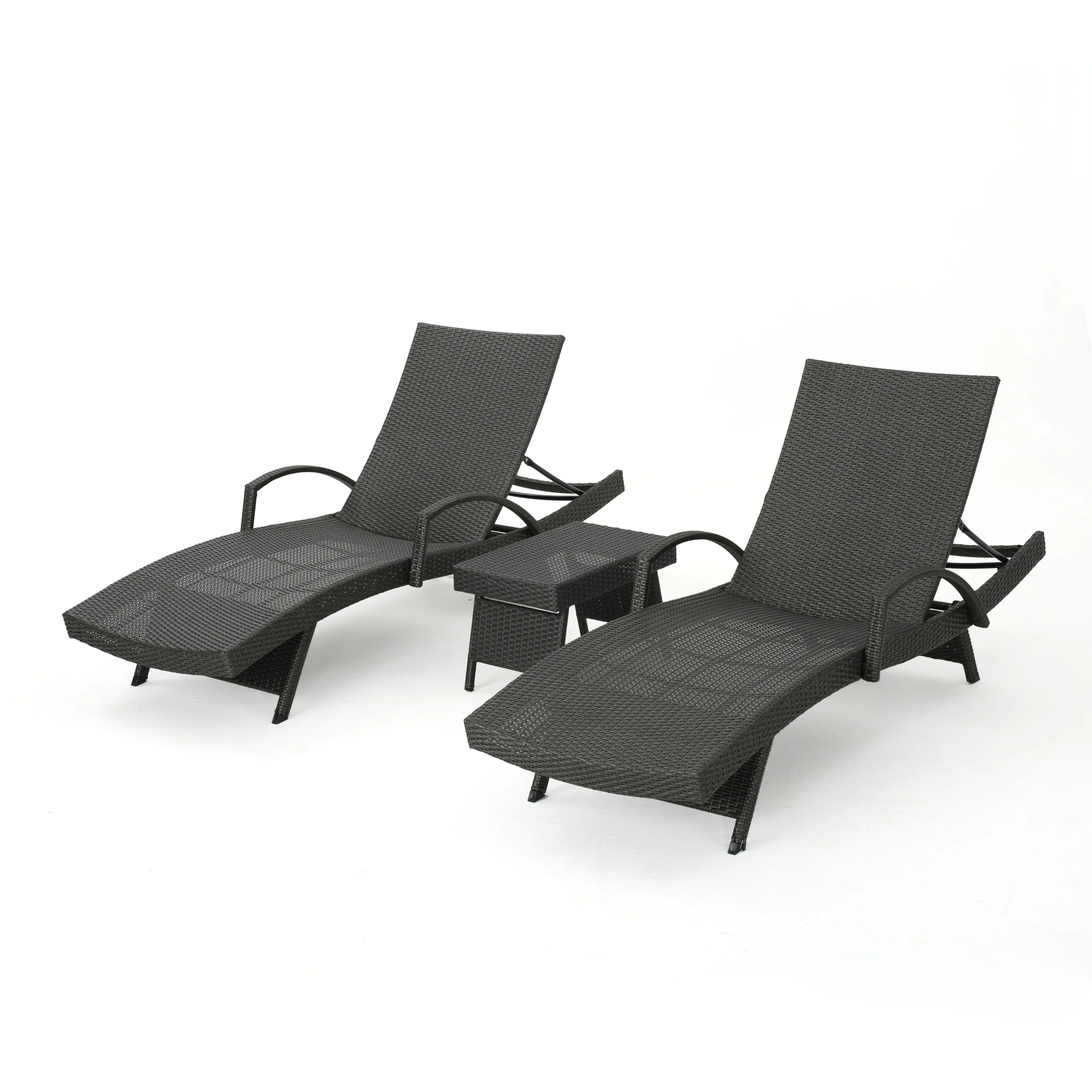 Soleil Outdoor Wicker Arm Chaise Lounges (Set of 2) w/ Side Table - furnishings